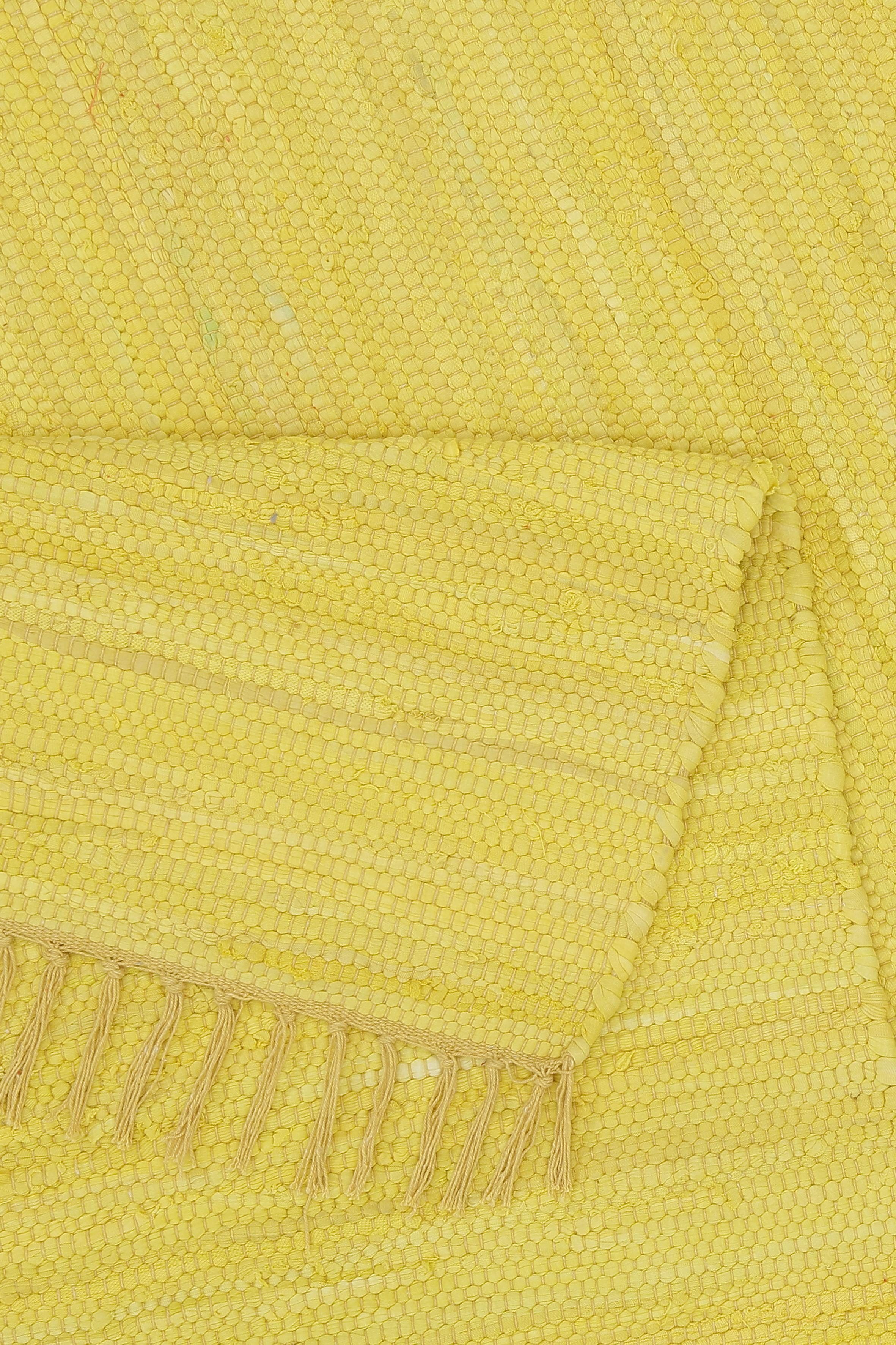 Fransen Happy mit Cotton, Baumwolle, 5 Teppich THEKO, mm, Höhe: handgewebt, Handweb rechteckig, reine Teppich, gelb Flachgewebe,