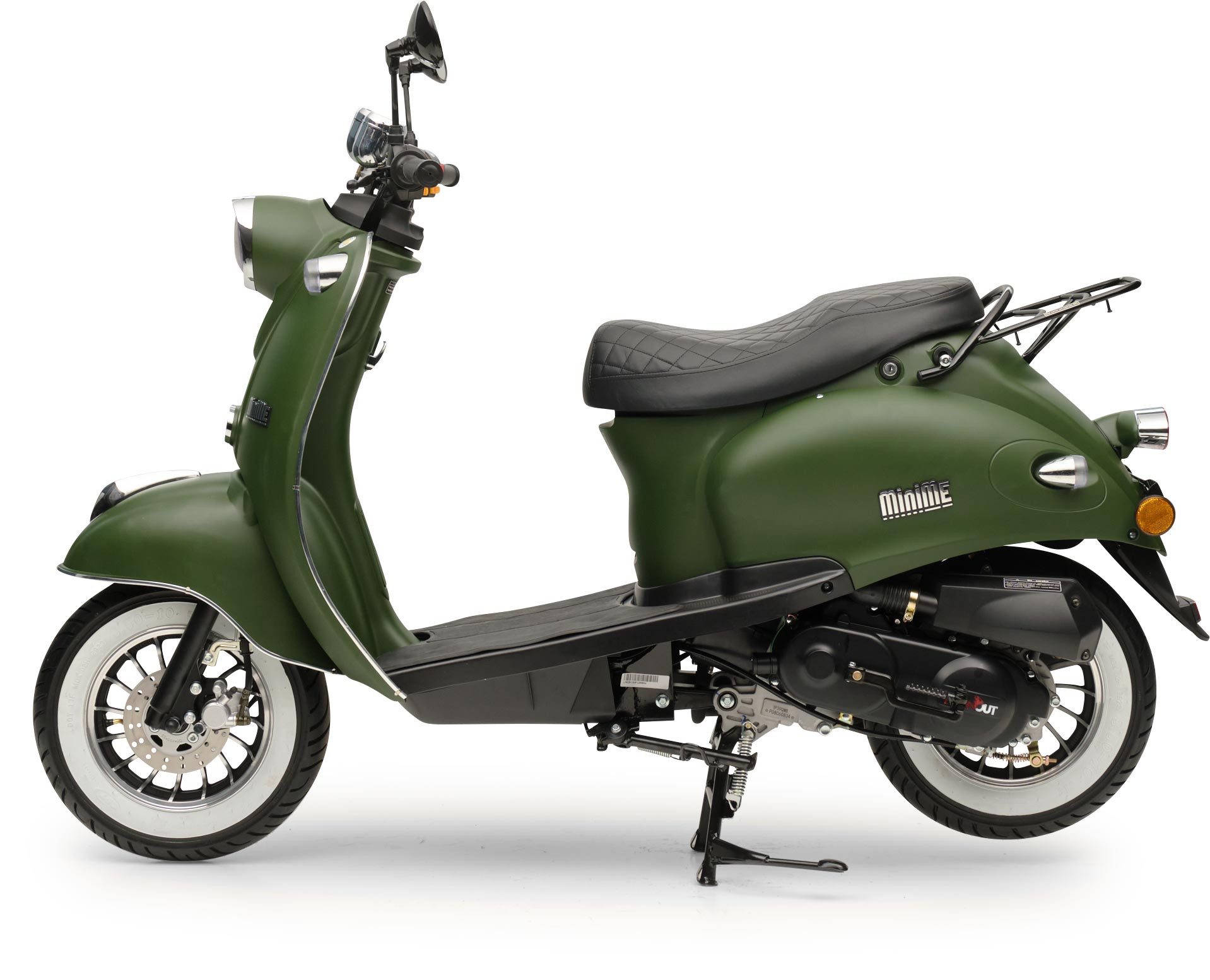 Burnout Motorroller MiniMe 2.0 Mattgrün, 50 ccm, 45 km/h, Euro 5, Unverwechselbares Retro Design, Moped