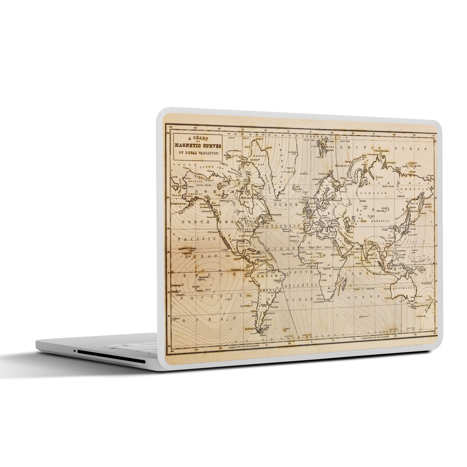 MuchoWow Laptop-Aufkleber Weltkarte - Vintage - Braun - Pädagogisch, (1tlg), Laptop Folien Cover, Aufkleber, Sticker, Schutz vor Kratzern, 25x18 cm