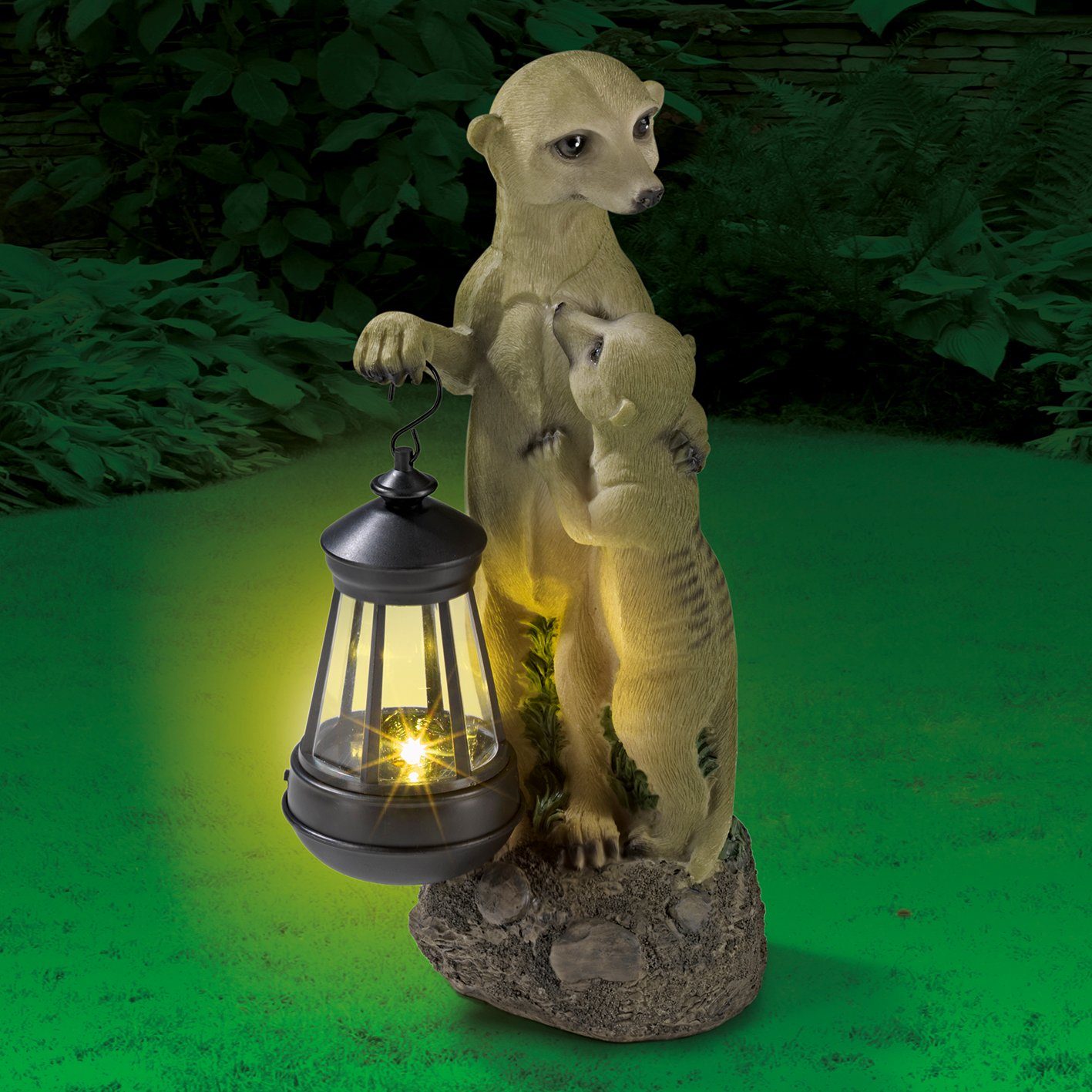 EASYmaxx Familie Figur, LED Solar-Leuchte Garten Erdmännchen Dekofigur LED