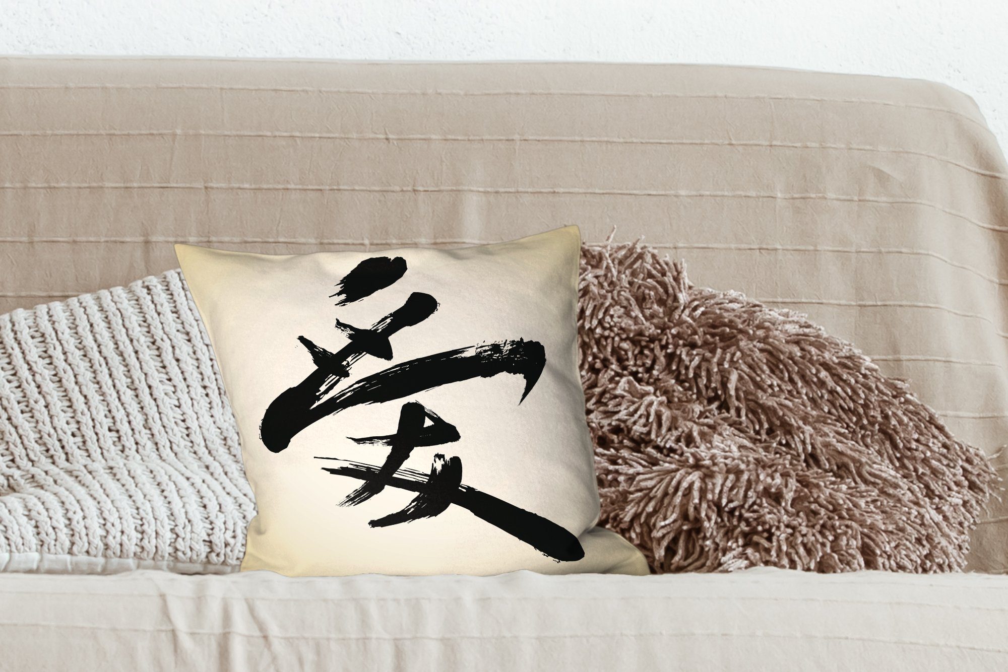 Liebe, Dekokissen Sofakissen mit Zeichen MuchoWow für Zierkissen Schlafzimmer, für Wohzimmer, Deko, Füllung Chinesisches