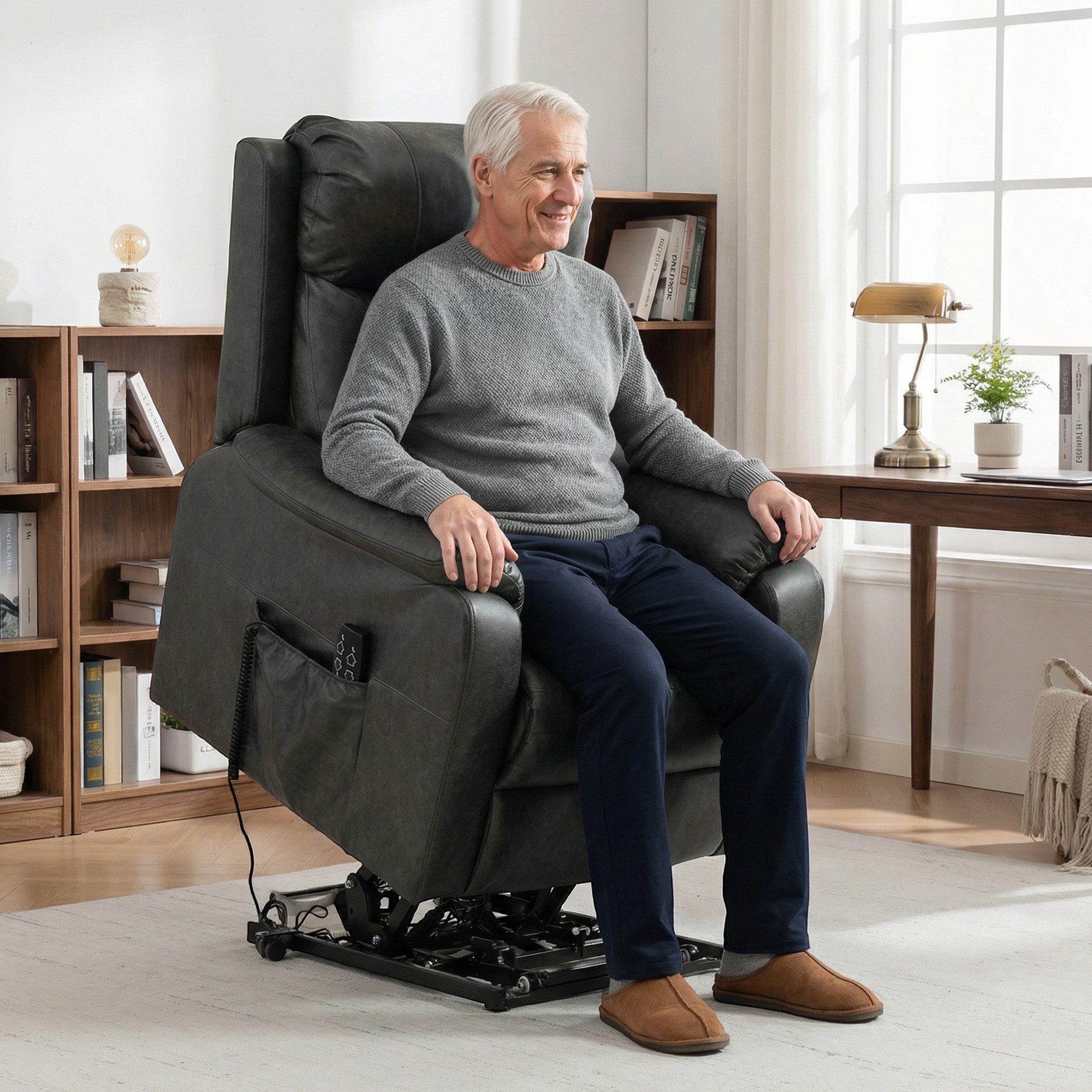 HOMCOM Relaxsessel Fernsehsessel, Doppelmotor, TV-Sessel mit Fernbedienung, Rollen (Ruhesessel, 1-St., Gepolsterter TV-Sessel), Mit Aufstehhilfe, elektrisch verstellbar, Zero-Gravity-Position