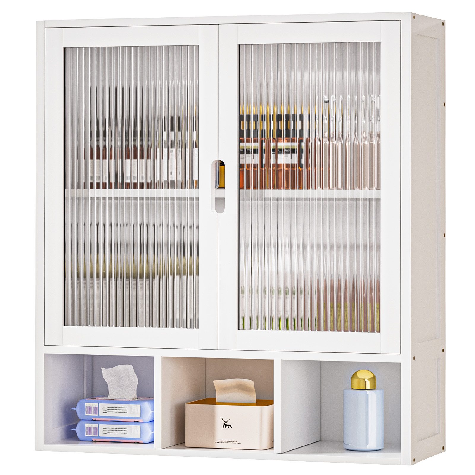 Yorbay Hängeschrank Bambus Badezimmerschrank (59x22x66 cm, Magnetverschluss günstig online kaufen