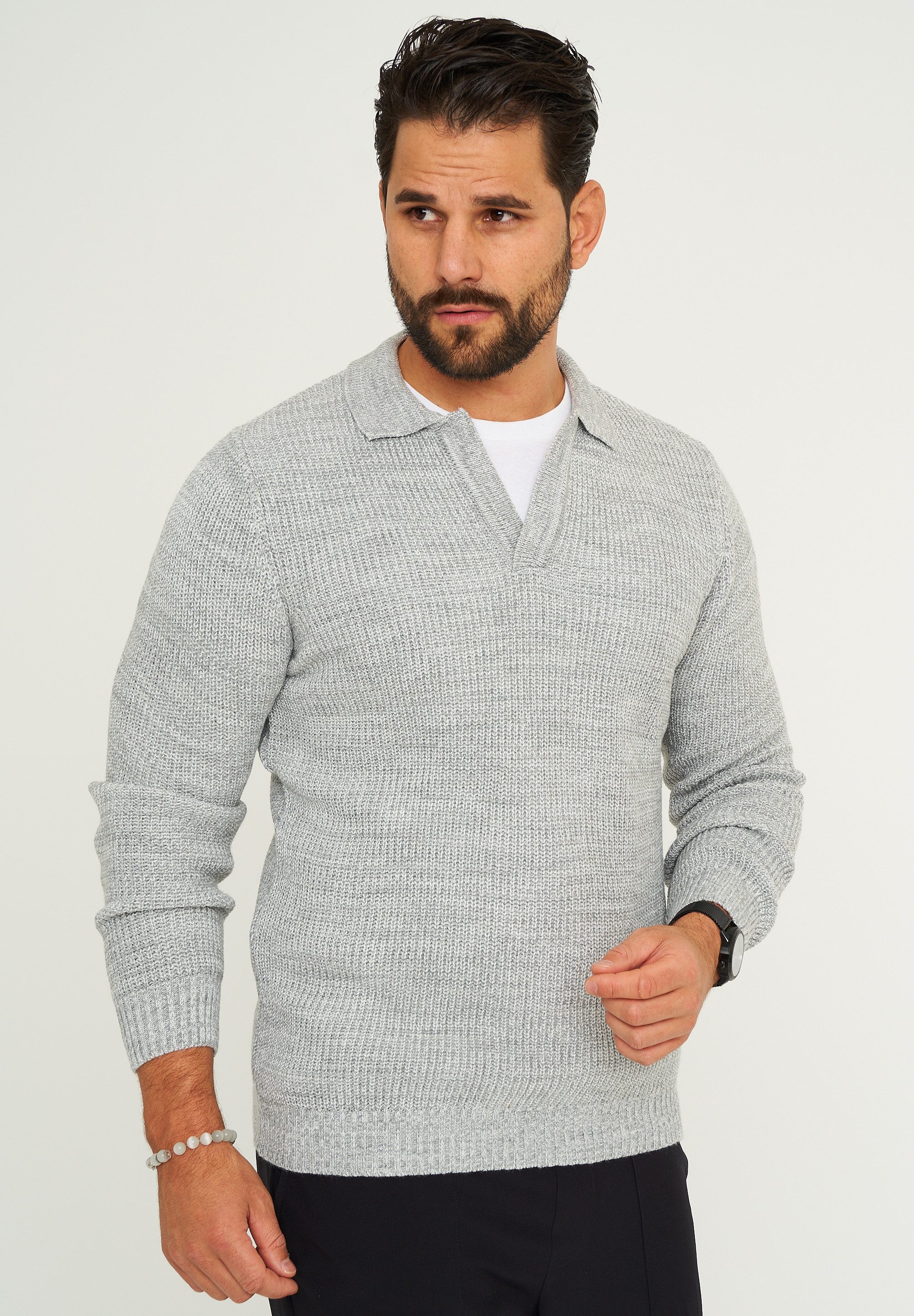 CARISMA Strickpullover CRALYTUS Herren Grobstrick Pulli mit Polo-Kragen Winterpullover