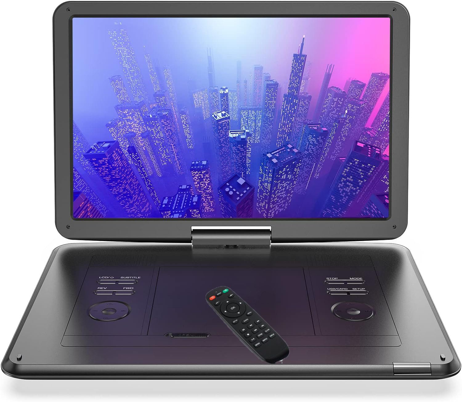 TWUFY 17,5" Tragbarer DVD-Player mit 15,6" großem HD-Display Portabler DVD-Player (Unterstützt USB/TF-Karte/Sync-TV/Projektor-Bildschirm)