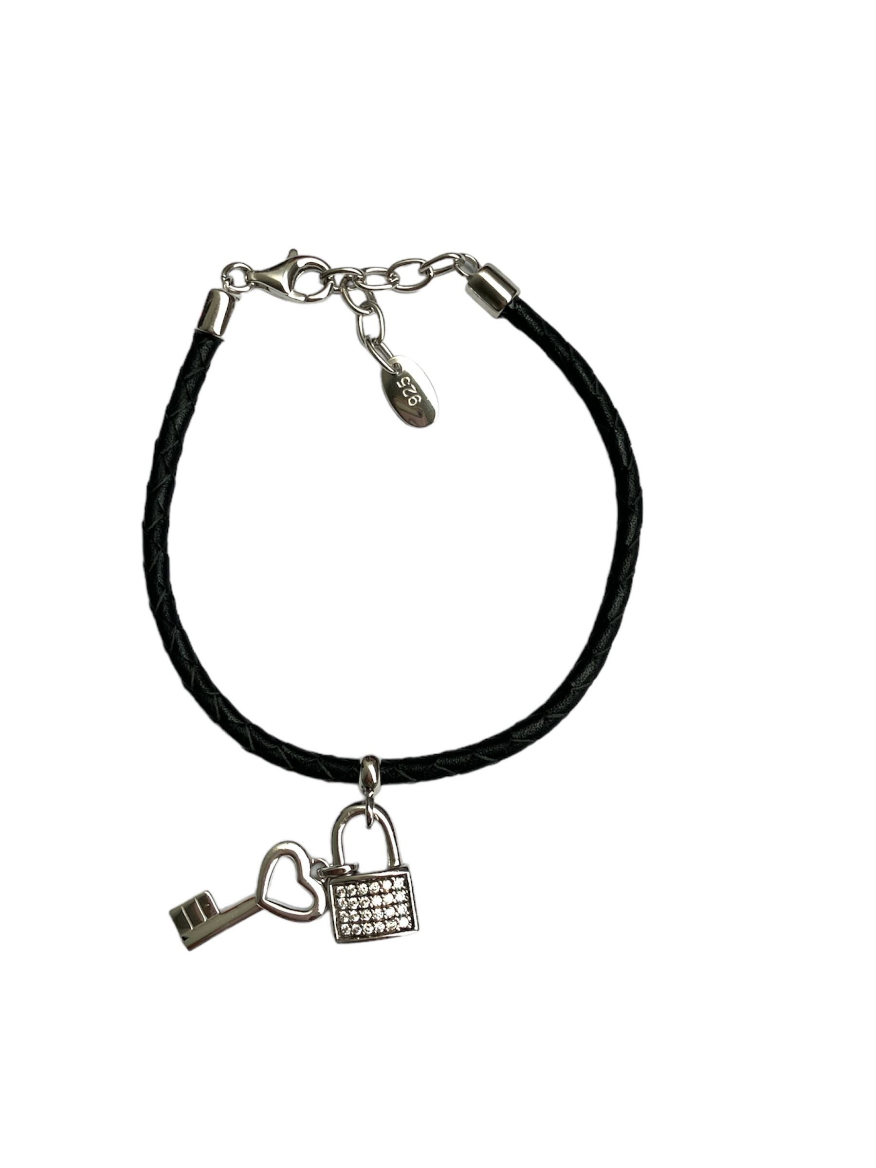 Esprit Lederarmband 925er Sterling-Silber Leder Schwarz Silber 17cm ESBR91095A170