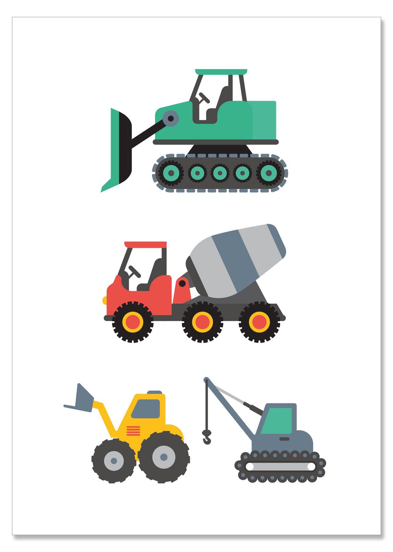 Himmelzucker Poster DIN A4 Wandbilder für Kinderzimmer Autos Baustelle Feuerwehrauto, Fahrzeuge (3-teiliges Poster-Set, 3 St), Bilder Kinderposter für Junge Mädchen (DIN A4 ohne Rahmen)
