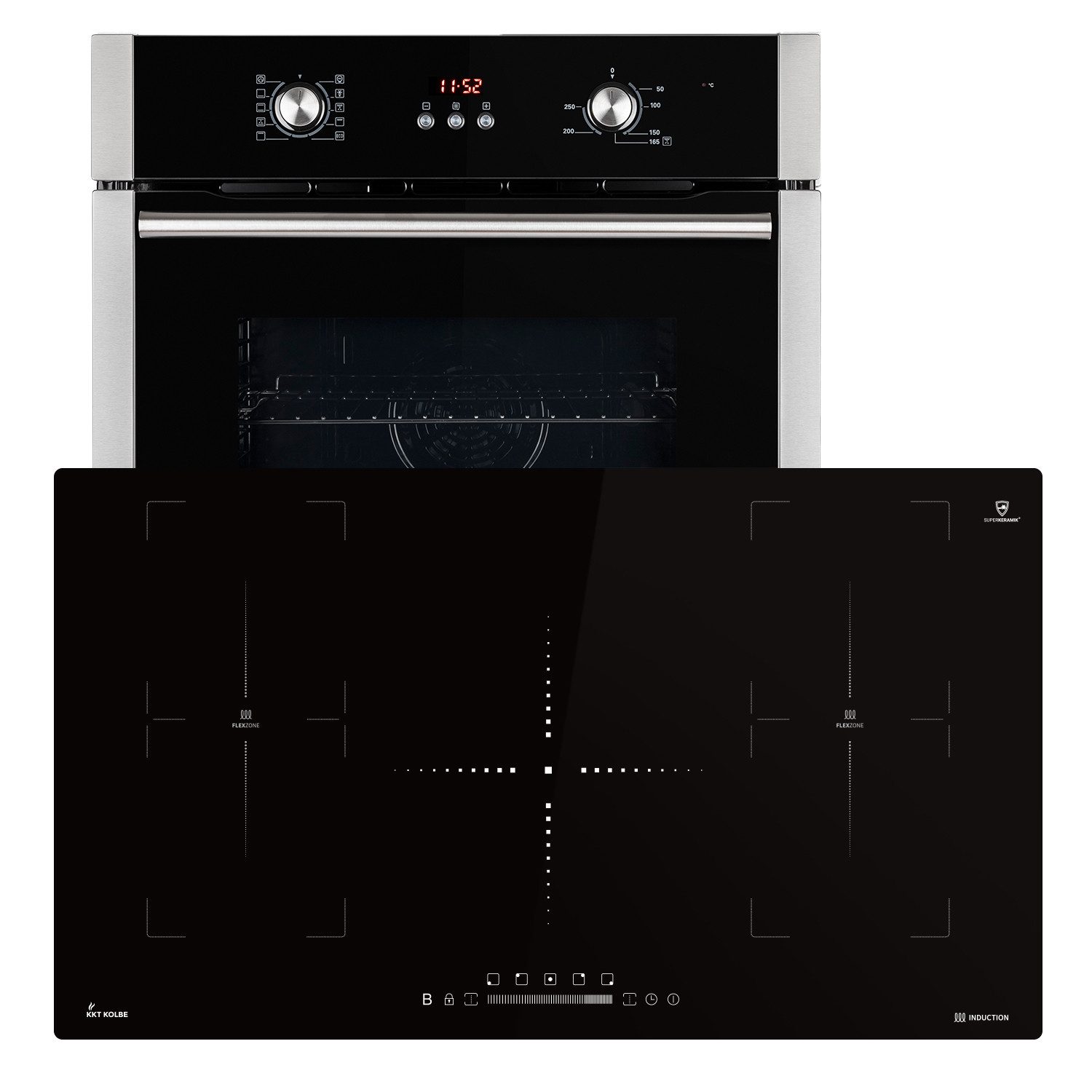 KKT KOLBE Backofen-Set Backofen und Induktionskochfeld SET8805IH890FZ, Herdset/ Heißluft / Flexzonen / Grill-/Bratsystem / Timer / Edelstahl
