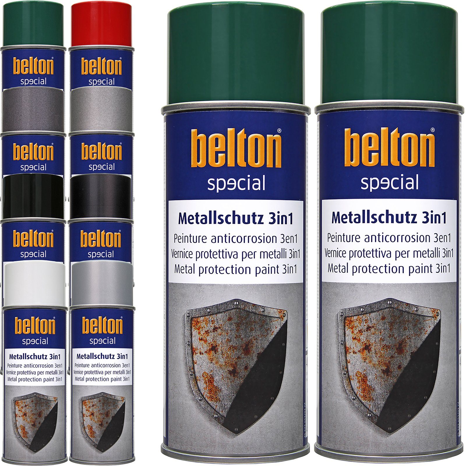 belton Metallschutzlack 2 x 400 ml 3in1 Wahl Schutzlack Rostschutzlack, Moosgrün nach Farbe Anti-Korrosion