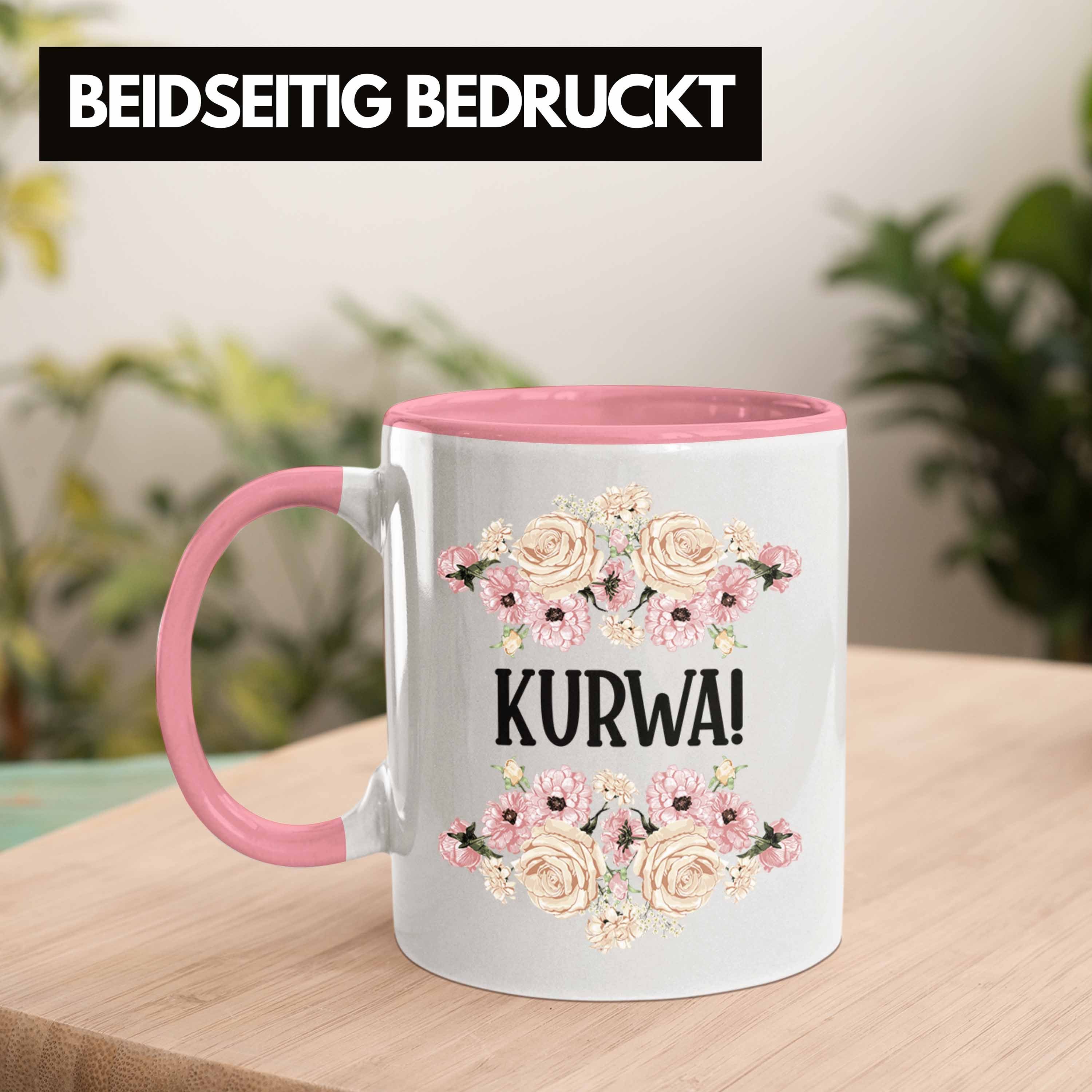 Trendation Tasse Trendation Büro mit Spruch Kollegin - KURWA Spruch Tasse Freundin Provokante Tasse Rosa Kollege Kaffeetasse