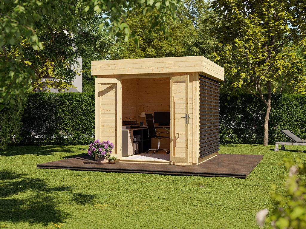 Woodtex Gartenhaus WOODTEX Gartenhaus Ivar 277×283 cm 28 mm, BxT: 277x283 cm, Holz-Gartenhaus mit Fußboden, wetterfest & witterungsbeständig