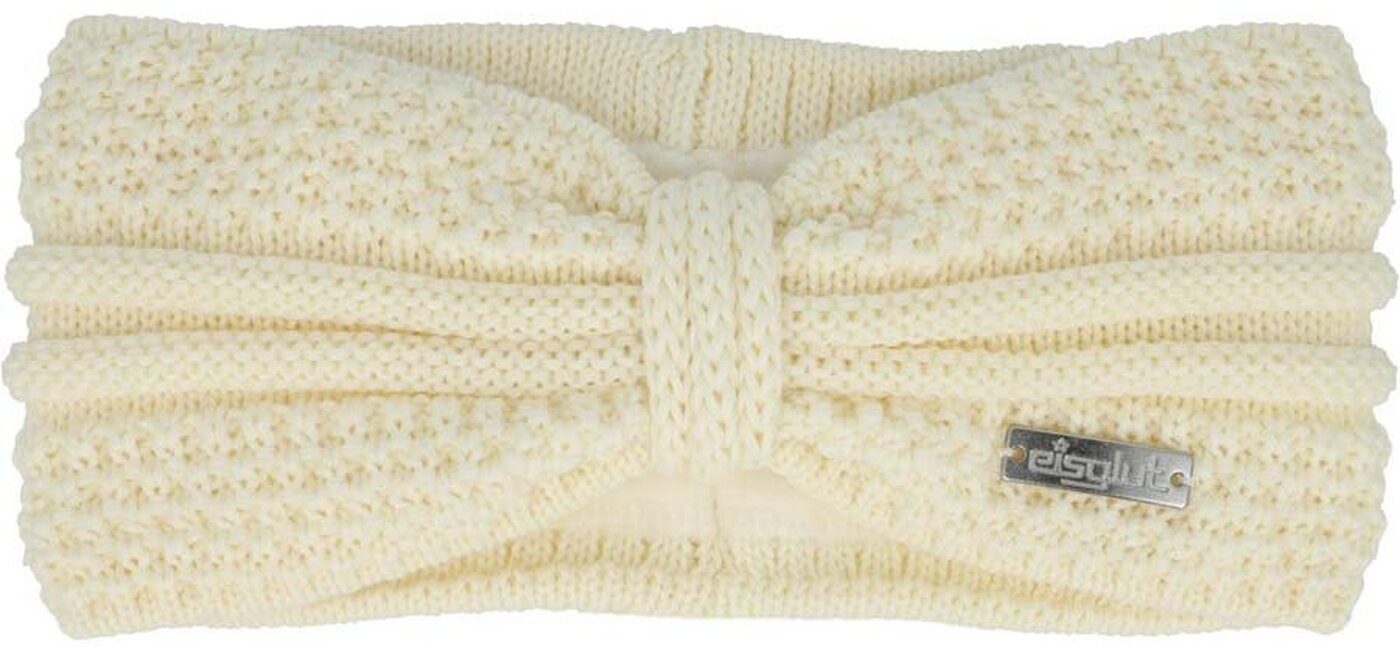 Eisglut Stirnband Esmeraldal Merino edles Strick-Stirnband in Knoten-Optic creme-weiß