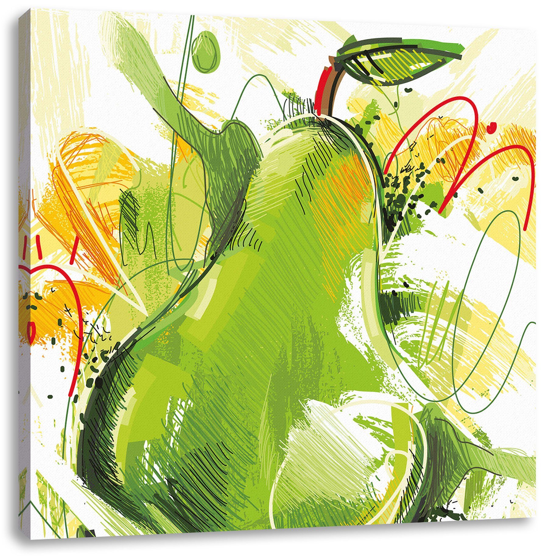 Pixxprint Leinwandbild Künstlerisch gezeichnete Birne, Künstlerisch gezeichnete Birne (1 St), Leinwandbild fertig bespannt, inkl. Zackenaufhänger