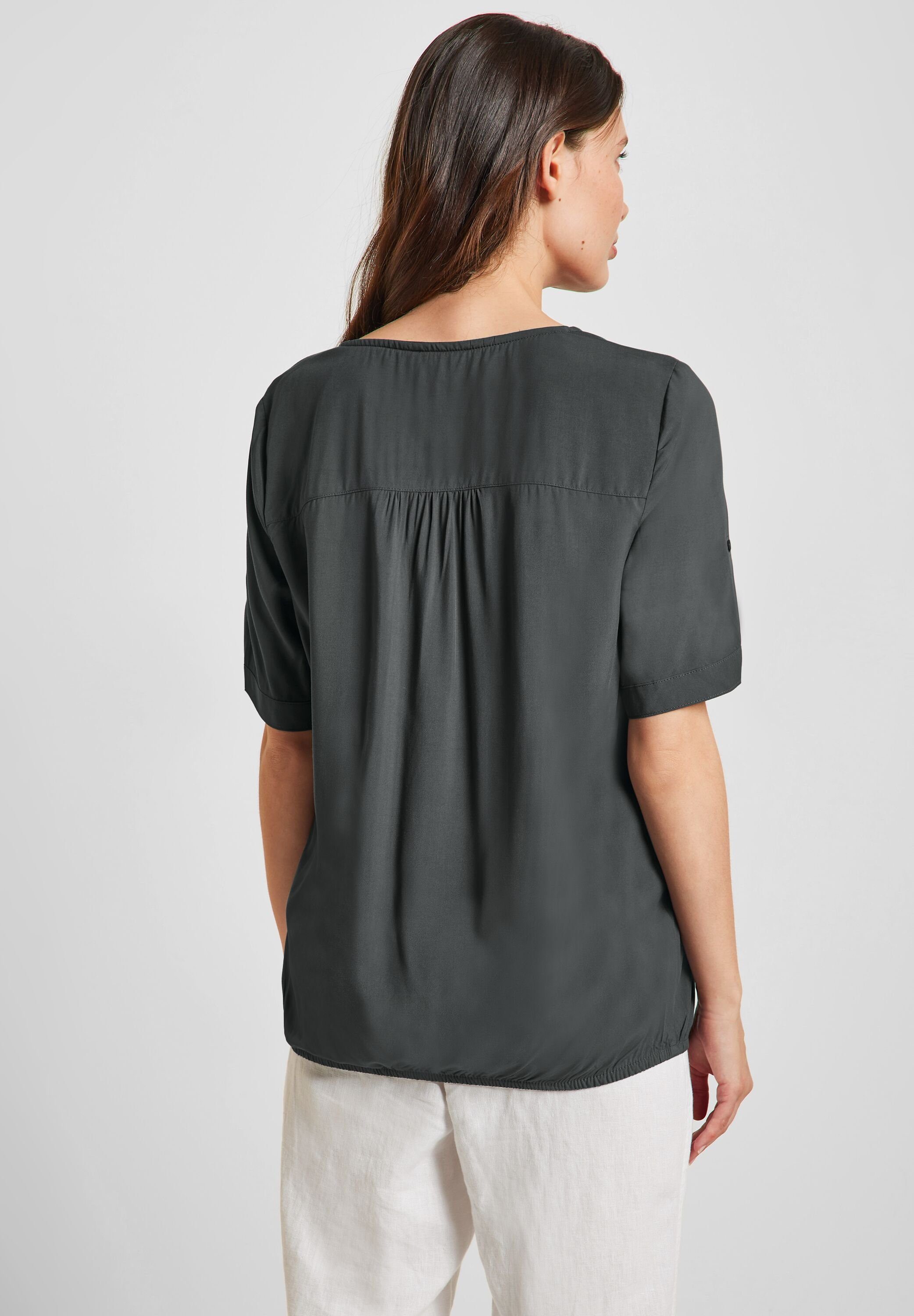 CECIL Kurzarmbluse mit geschlitztem Rundhalsausschnitt