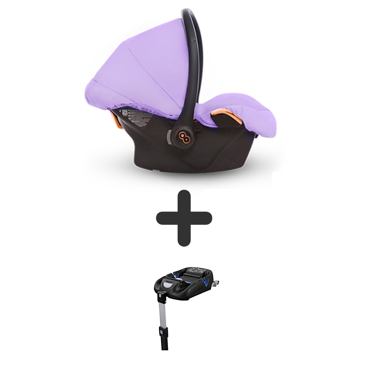 TPFLiving Babyschale Musse Ultra Stoff Autositz Babyschale fürs Auto, ab: 0+, bis: 11kg (0-11kg), bis: 13 kg, (mit Isofix Basis), auch passend für Musse Ultra Kinderwagen Lila mit Gestell Rosé Gold