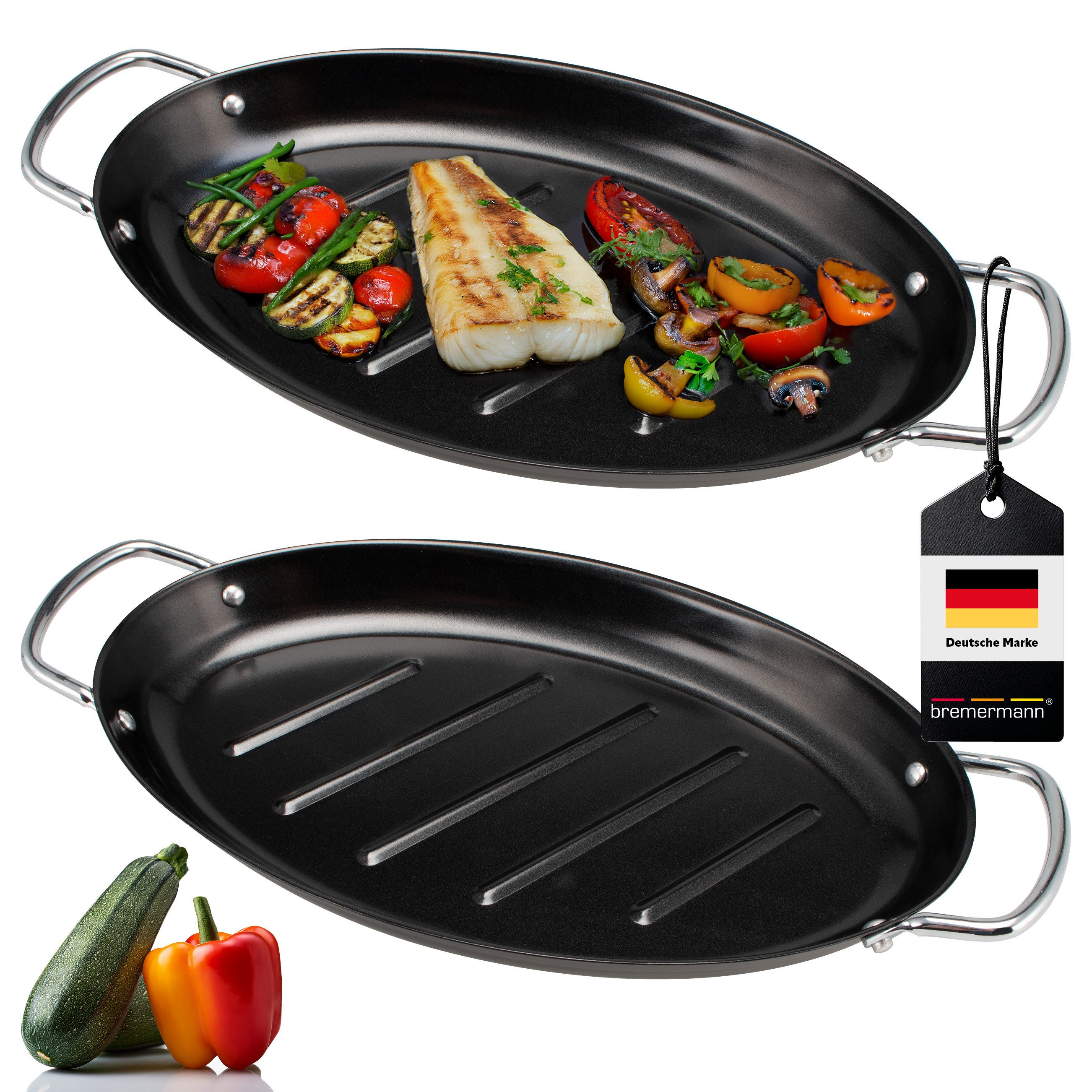 bremermann Grillplatte Fisch-Grillpfanne 2er Set oval, Grillplatte antihaftbeschichtet (2-St)