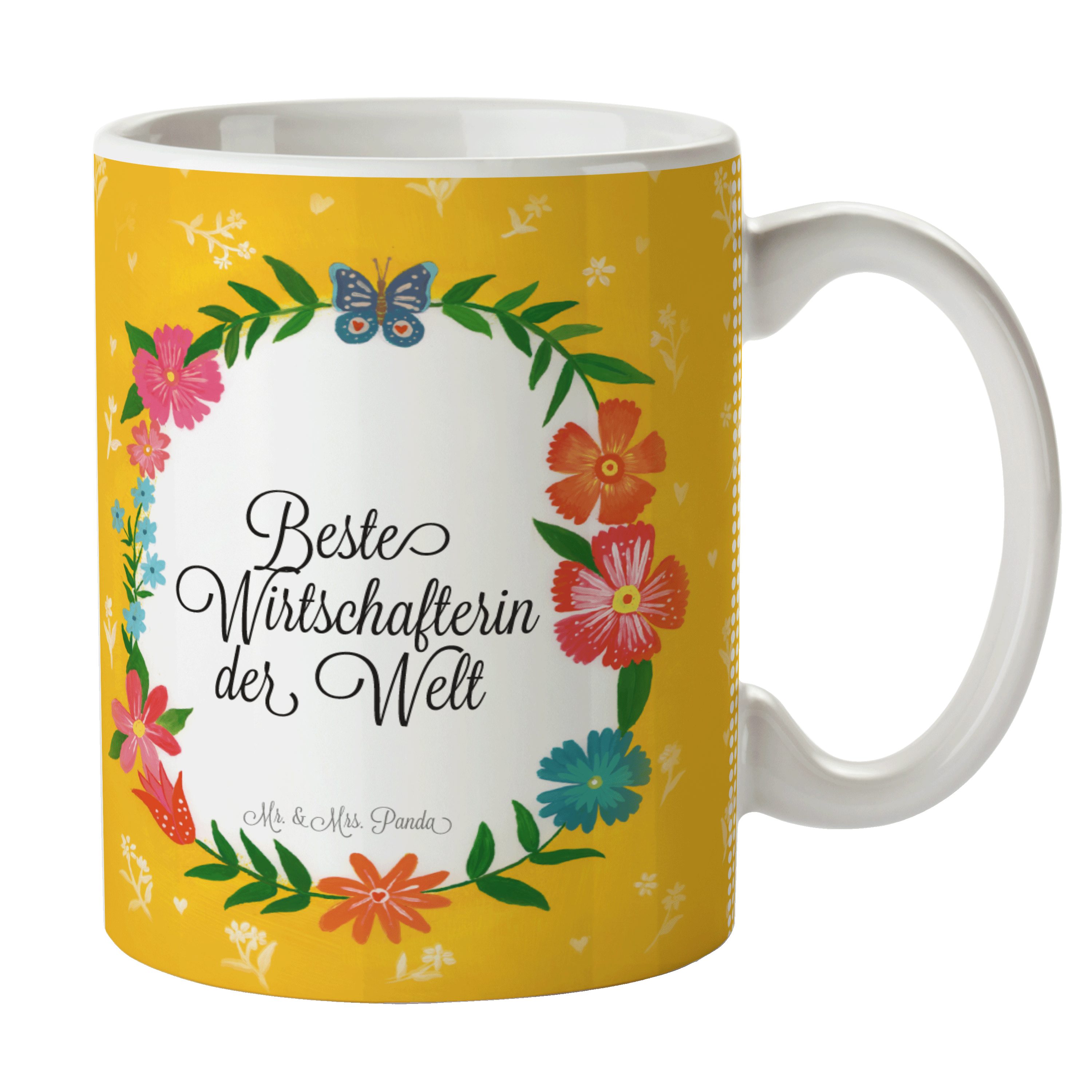 Mr. & Mrs. Panda Tasse Wirtschafterin - Geschenk, Keramiktasse, Rente, Tasse Sprüche, Gesche, Keramik