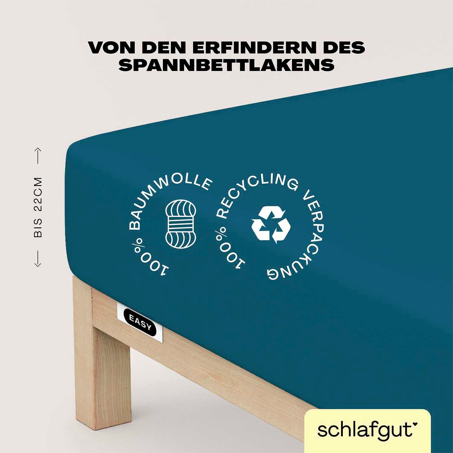 Schlafgut Spannbettlaken EASY JERSEY Bettlaken, 150 g/m², 100% Baumwolle, Spannbetttuch, Jersey, Gummizug: rundum, (1 Stück), Spannbettlaken bis 22 cm Höhe, bügelfrei, pflegeleicht, perfekter Sitz