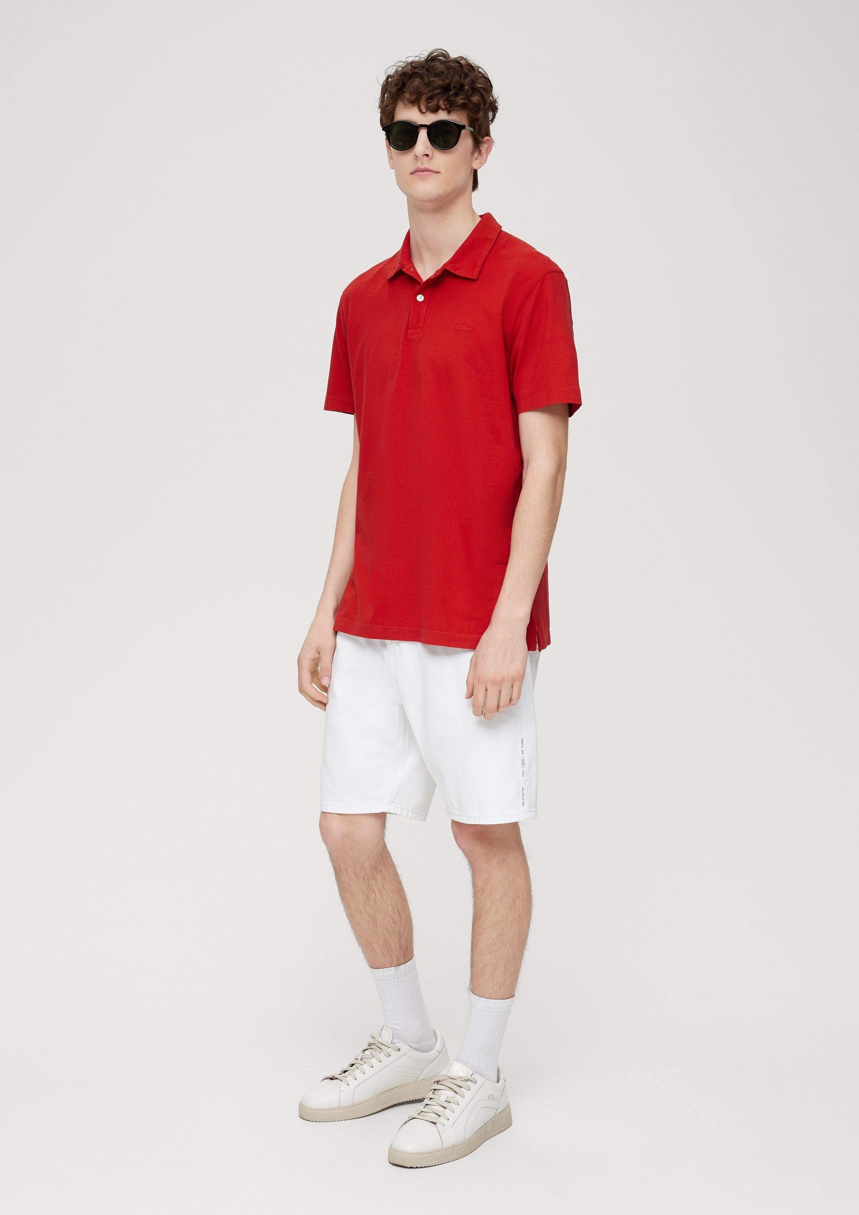 s.Oliver Kurzarmshirt Poloshirt aus preiselbeere Logo Baumwolle