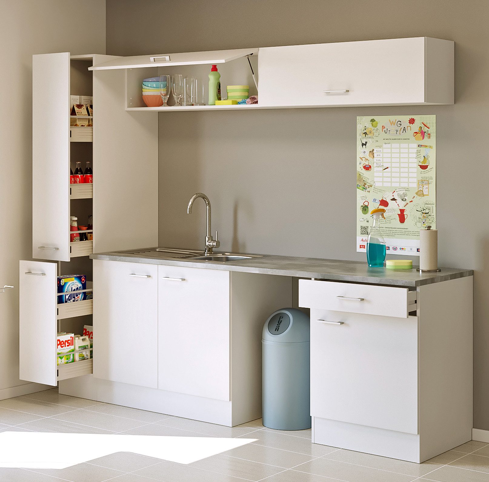 Flex-Well Küchenzeile LUCCA, 7-teilig, Hauswirtschaft-, Hobby/Werkraum, Küche, Breite 240 cm, (Set), Kombination aus 5 Möbelteilen, Arbeitsplatte und Einbauspüle