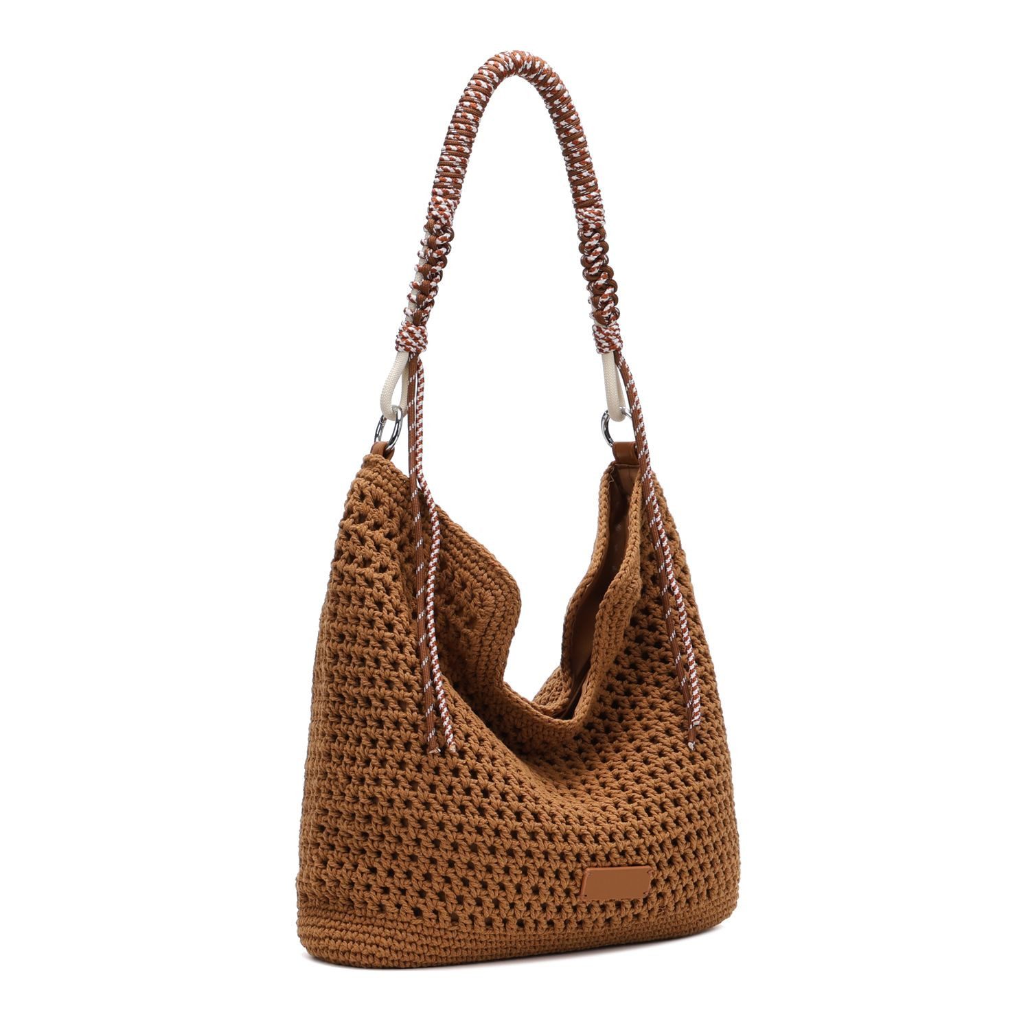 ITALYSHOP24 Schultertasche DAMEN TASCHE Hobo Shopper Häkeltasche Boho Geflecht Freizeit Urlaub, Sommer Basttasche Strand Reise Beuteltasche Stroh Handtasche Kordel