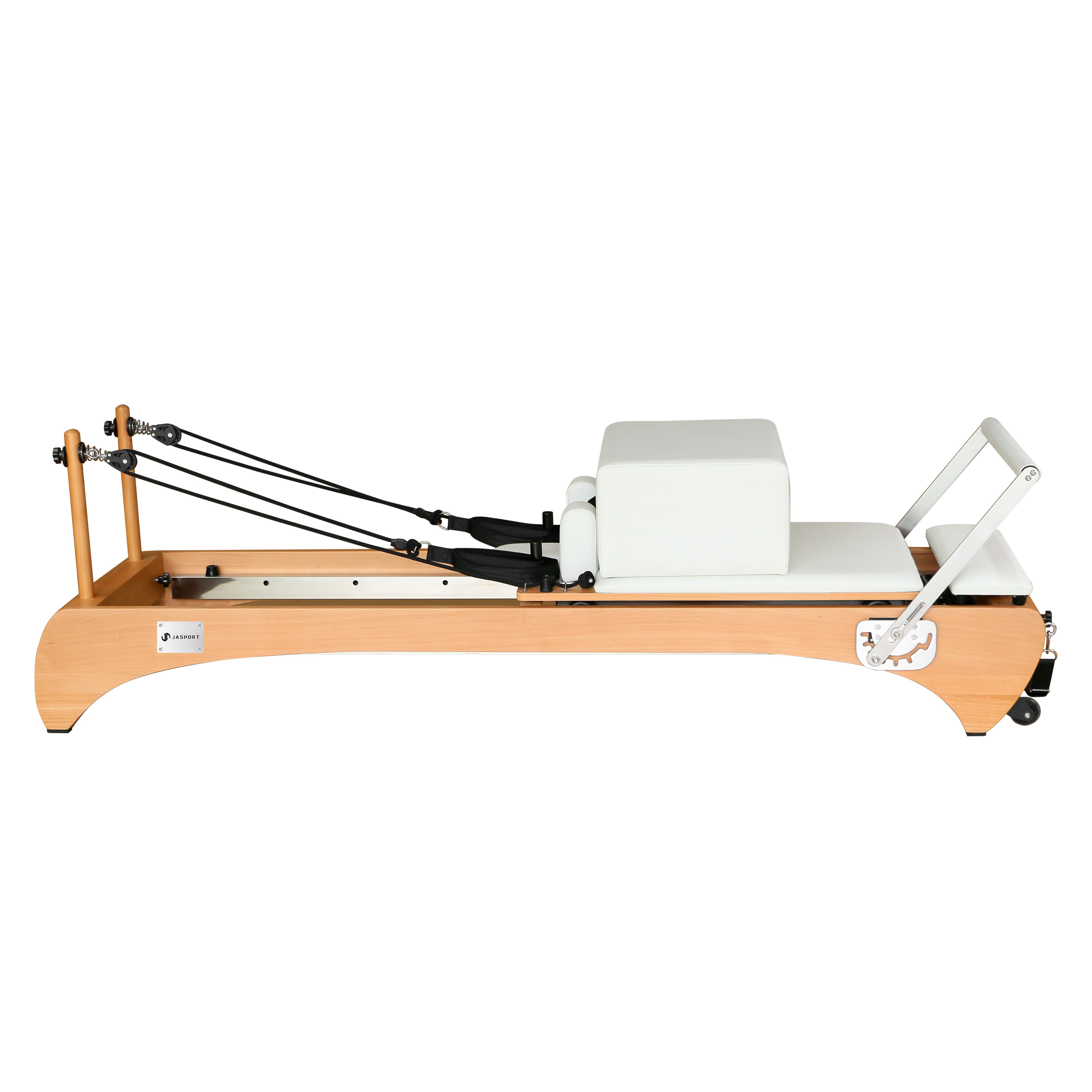 JASPORT Pilates-Reformer H89 aus Buchenholz, (Pilates Reformer Set inklusive Box, Sprungplatte und Zubehör), Stabiler Rahmen aus Buchenholz