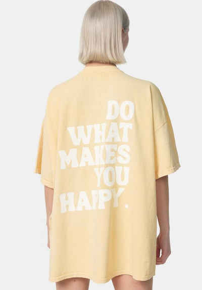 Worldclassca T-Shirt Worldclassca Oversized Print "HAPPY" T-Shirt lang Sommer Tee Oberteil