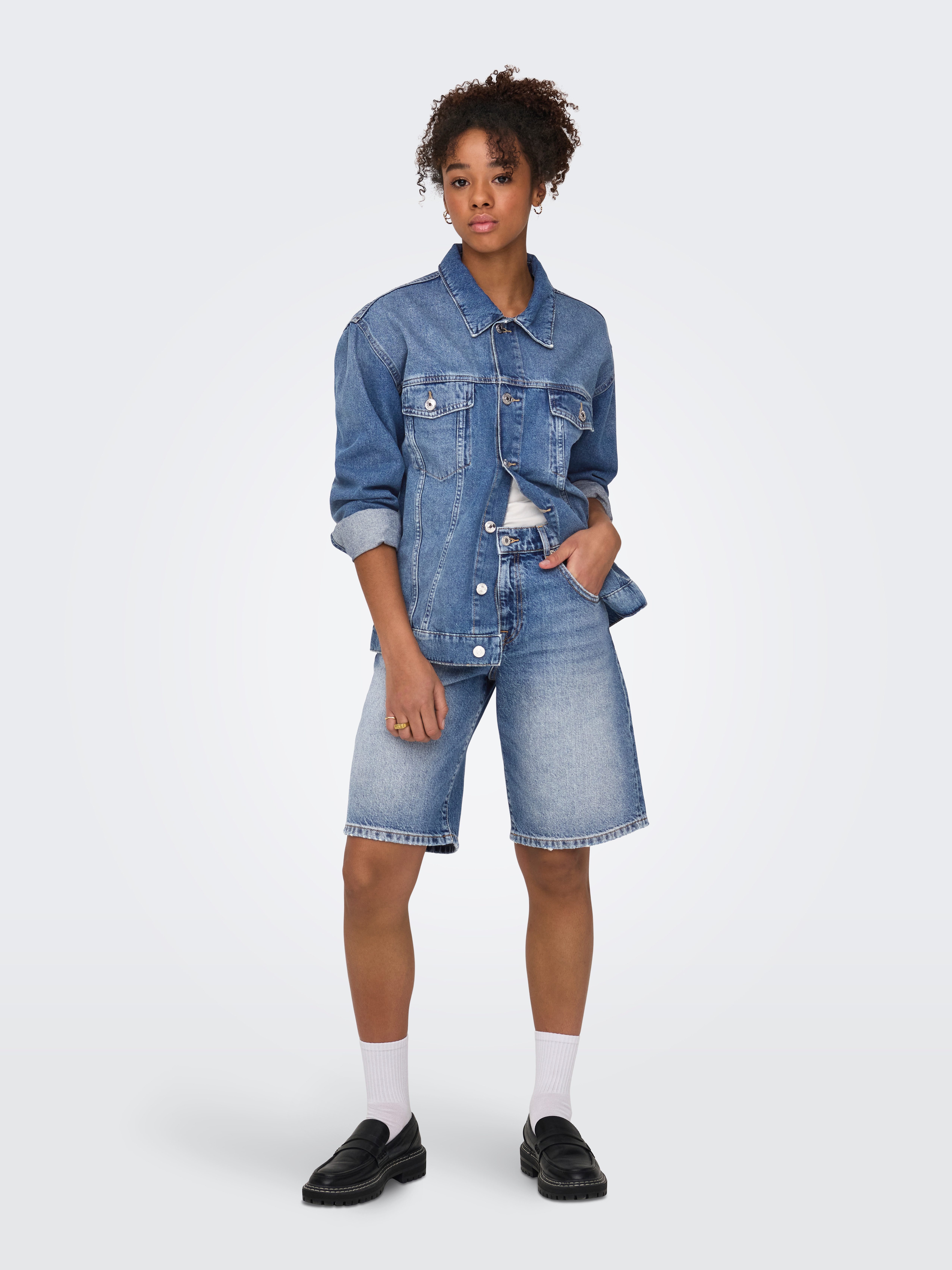 ONLY Jeansbermudas ONLMATE REG BAGGY LONG SHORTS DNM NOOS Baumwolle, Regular Waist