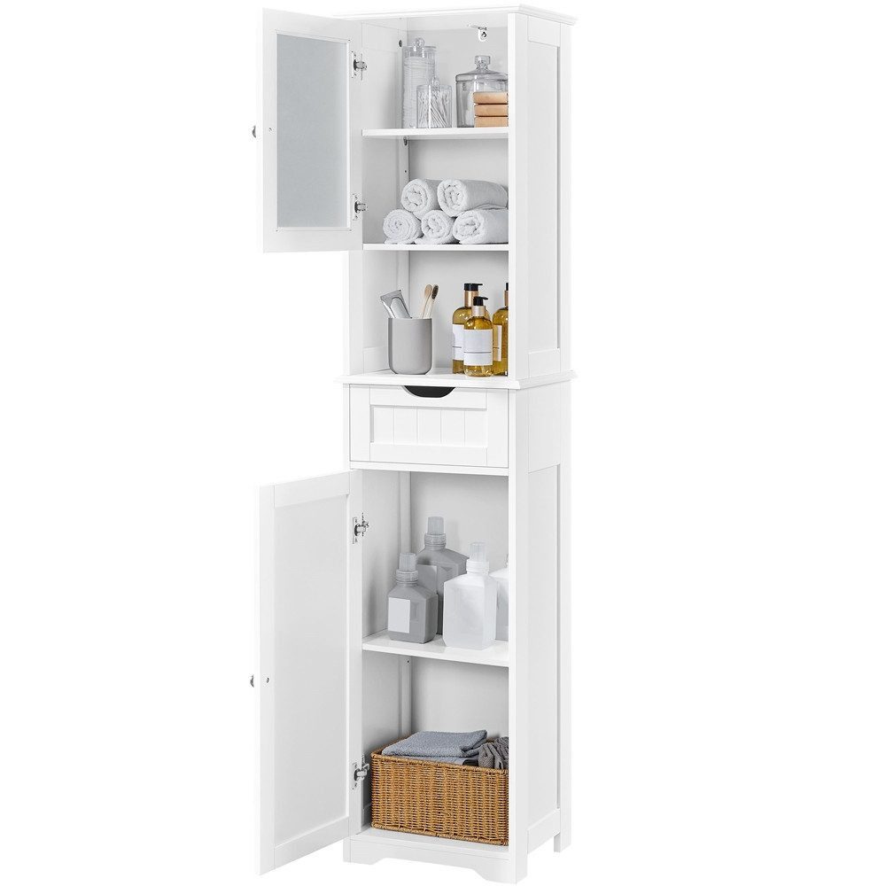 Yaheetech Hochschrank mit Glastür & Schublade & Schrank 40 x 30 x 170 cm Badezimmerschrank Küchenschrank, 2 Einlegeböden höhenverstellbar