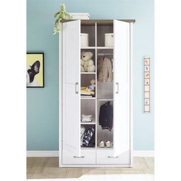 Lomadox Drehtürenschrank LUND-78 Pinie weiß Nb./Trüffel Eiche Nb. 106/201/55 cm