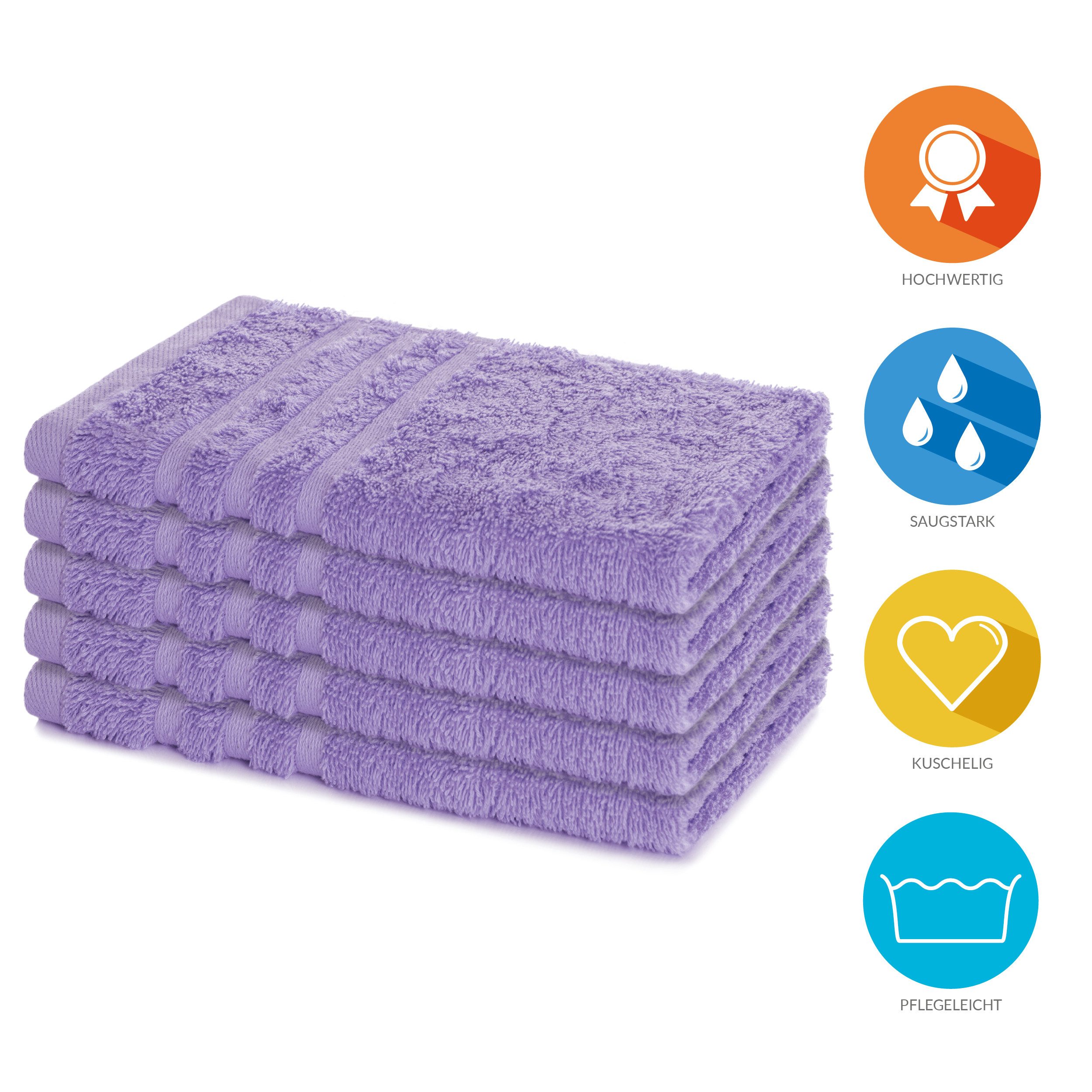 Lavea Gästehandtuch 5er Set Gästehandtücher, Elena Frottee, 30x50 cm Gästetuch, 100% Baumwolle (5er Set), 500 g/m² Frottier, weich & saugstark, pflegeleicht