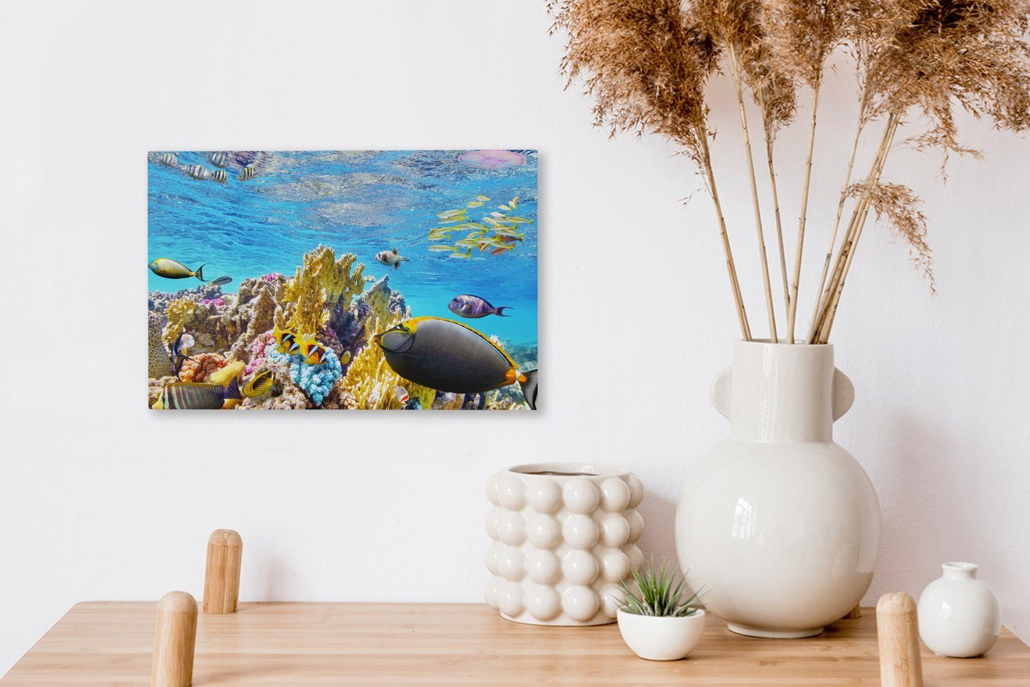 Leinwandbild (1 Wanddeko, in St), cm 30x20 Wasser, klarem Wandbild Korallen OneMillionCanvasses® Bunte Aufhängefertig, Leinwandbilder,
