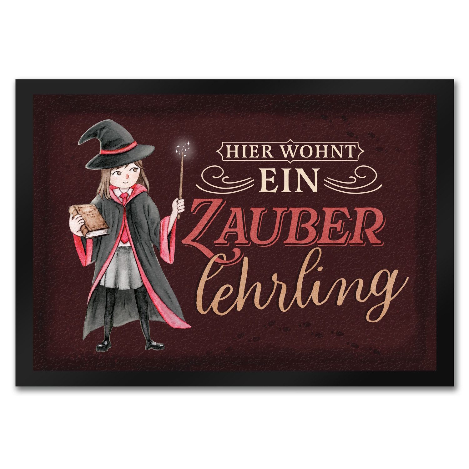 Fußmatte Zauberlehrling Fußmatte in 35x50 cm mit Zauberschülerin rot dunklem
