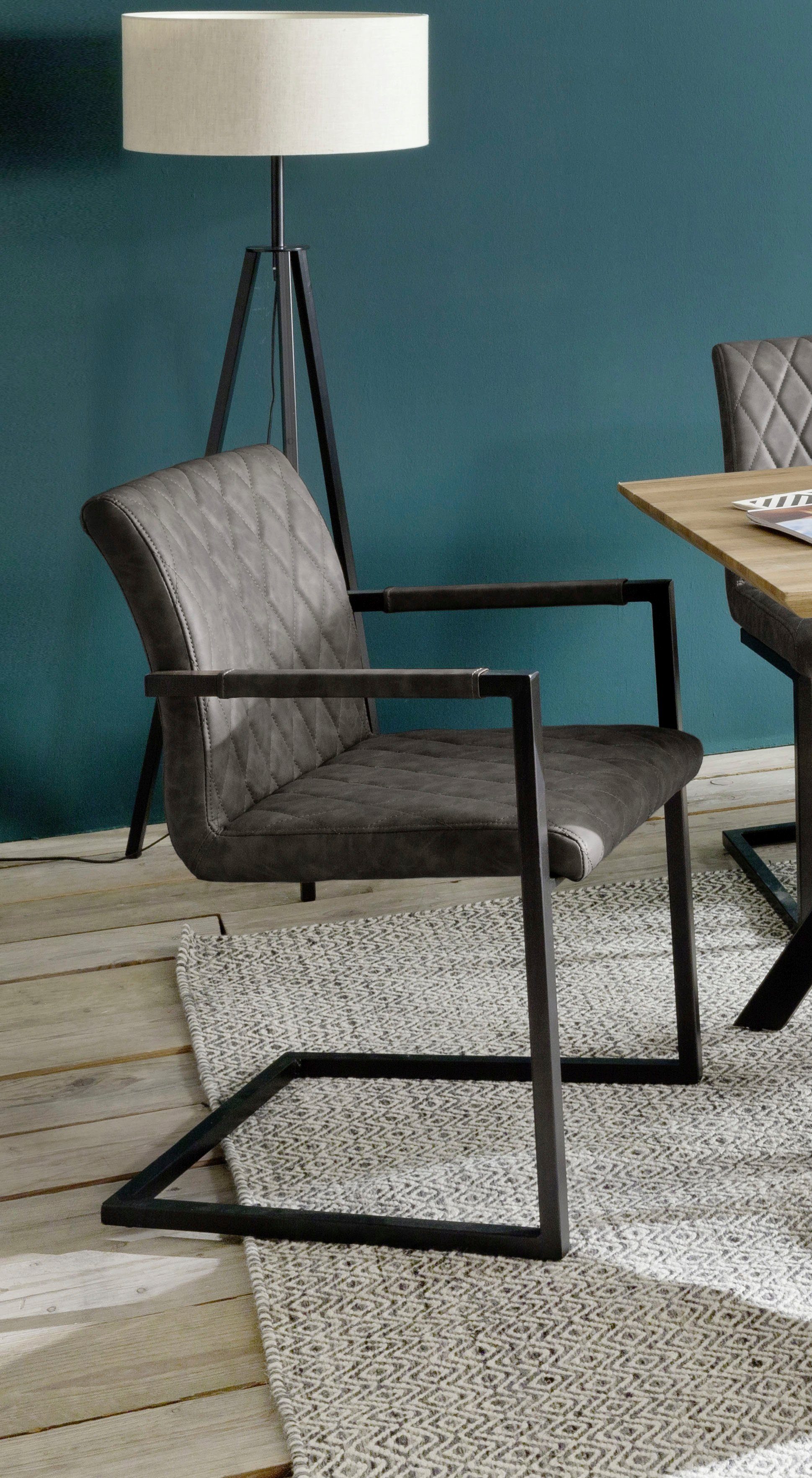 Qualität ist perfekt MCA furniture Freischwinger Vintage oder | Kian Kunstleder Stuhl Armlehne, 2 belastbar kg grau Grau bis St), ohne (Set, mit 120