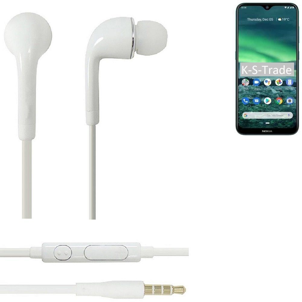 K-S-Trade für Nokia 2.3 In-Ear-Kopfhörer (Kopfhörer Headset mit Mikrofon u Lautstärkeregler weiß 3,5mm)