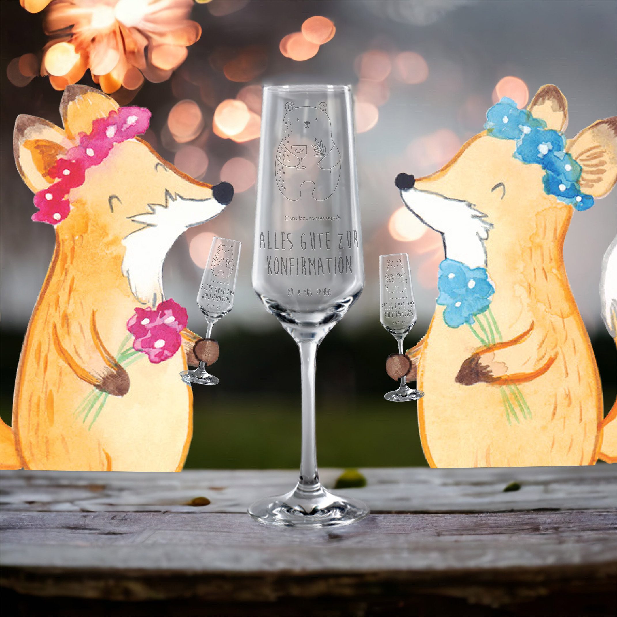 Mr. & Mrs. Panda Sektglas Bär Konfirmation, Sektglas, Transparent, Champagnerglas, Teddy, Gotte, 1-tlg., Premium Glas