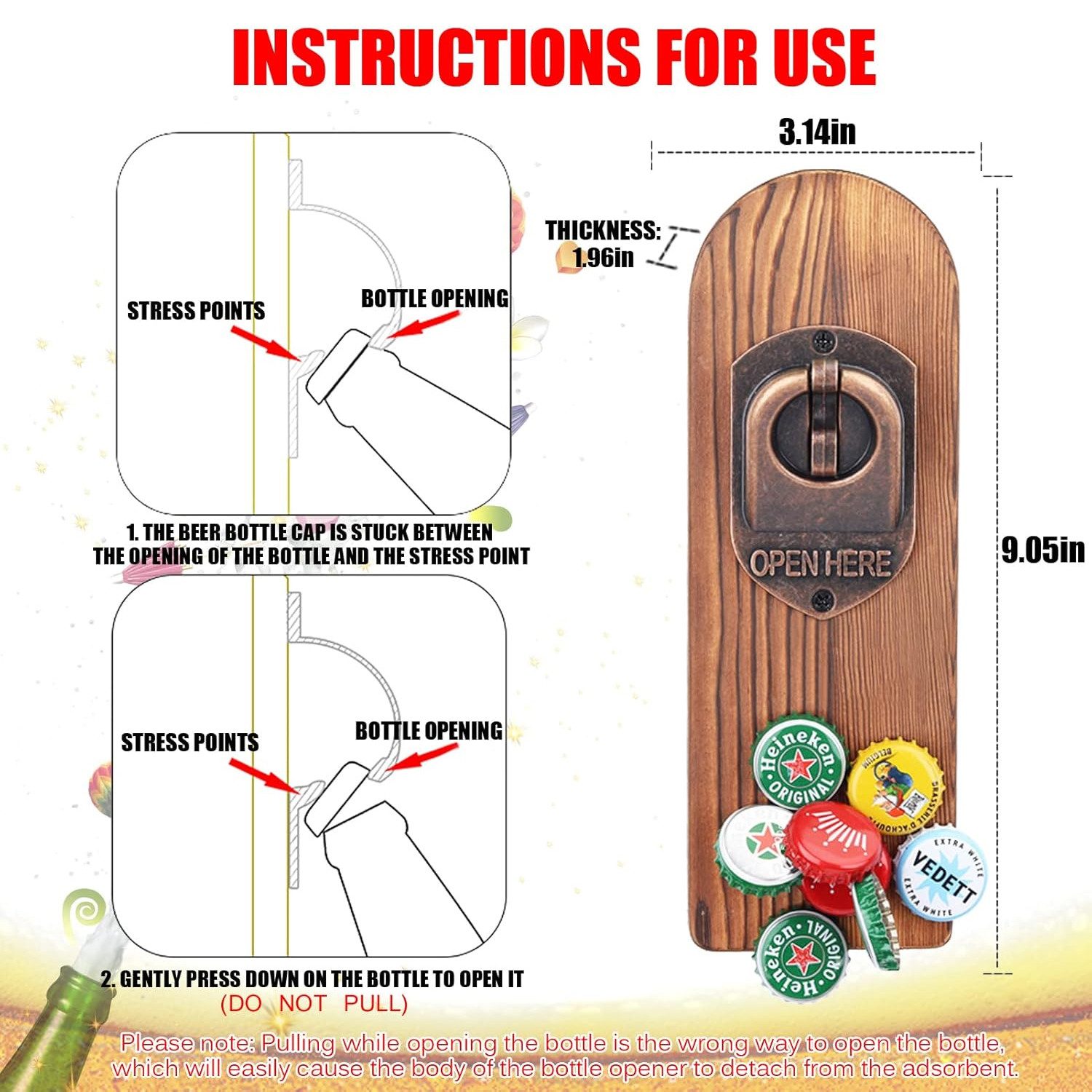 TUWENA Flaschenöffner Wand Magnet mit Auffangbehälter, Vintage Holz Bieröffner mit Behälter (1-tlg), für Männer Geschenke – Bild 2 von 5