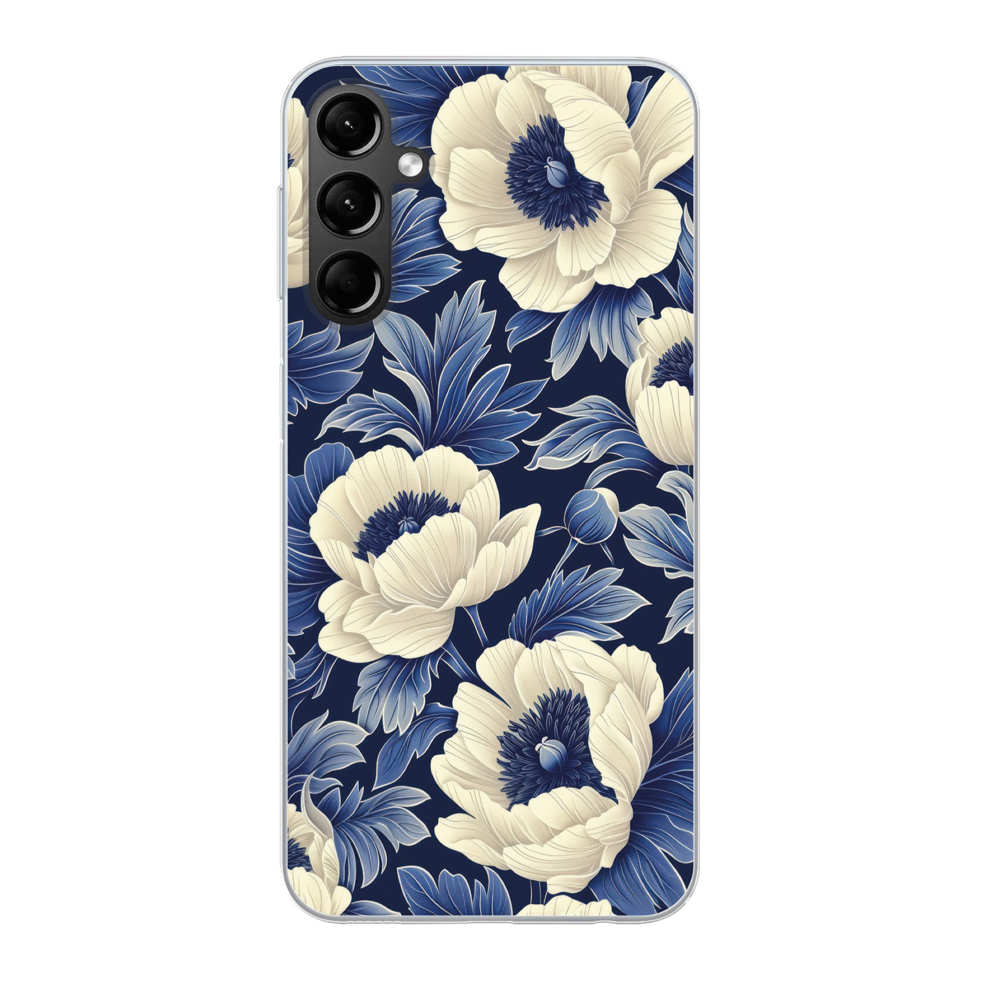 MuchoWow Handyhülle für Samsung Galaxy A24 Blumen - Muster - Blau - Weiß, Smartphone-Bumper, Print, Handy Schutzhülle Dünn