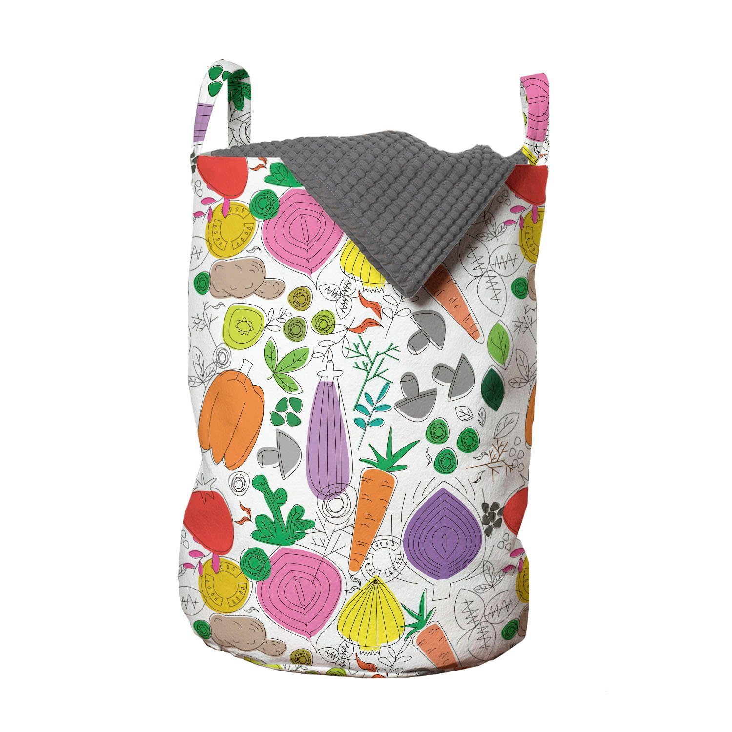 Abakuhaus Wäschesäckchen Wäschekorb mit Griffen Kordelzugverschluss für Waschsalons, Gemüse Childish Drawing Lebensmittel