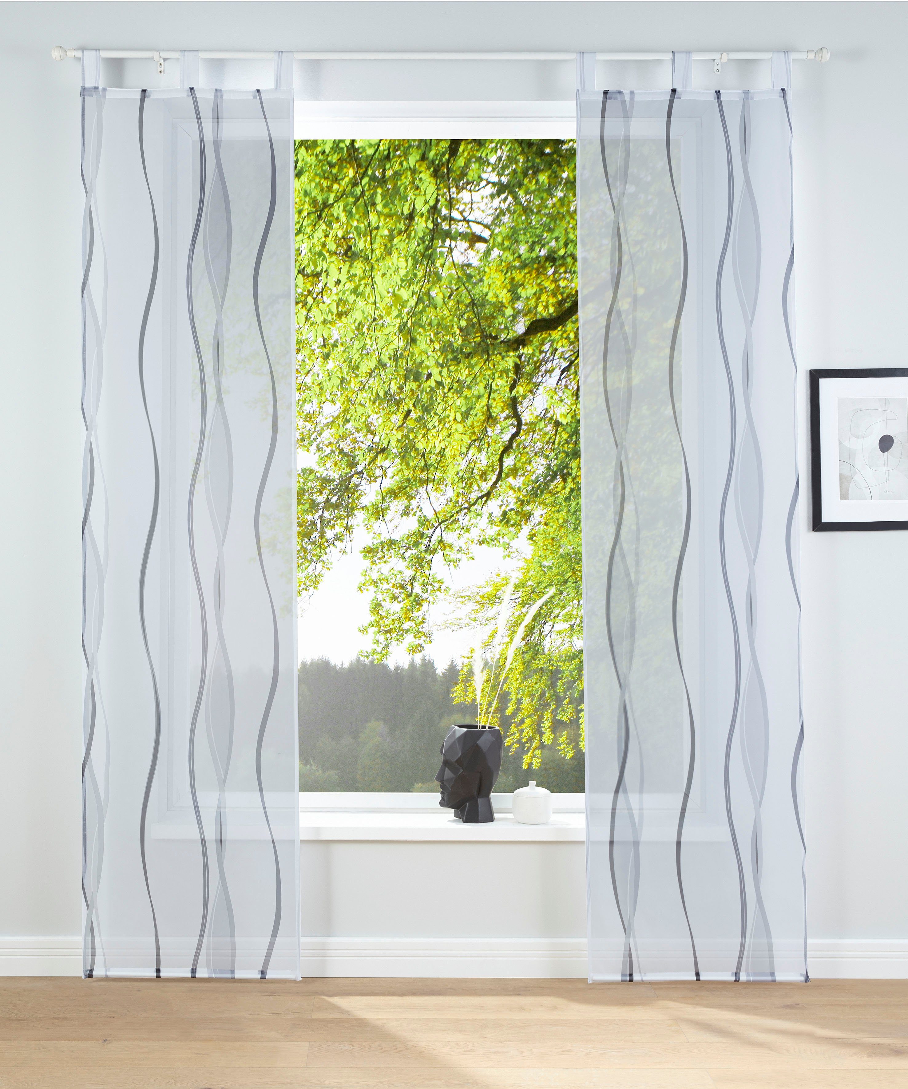 my home Schiebegardine Dimona, Schlaufen (2 St), transparent, Voile, 2er-Set, Fertiggardine, inkl. Beschwerungsstange, Wellen