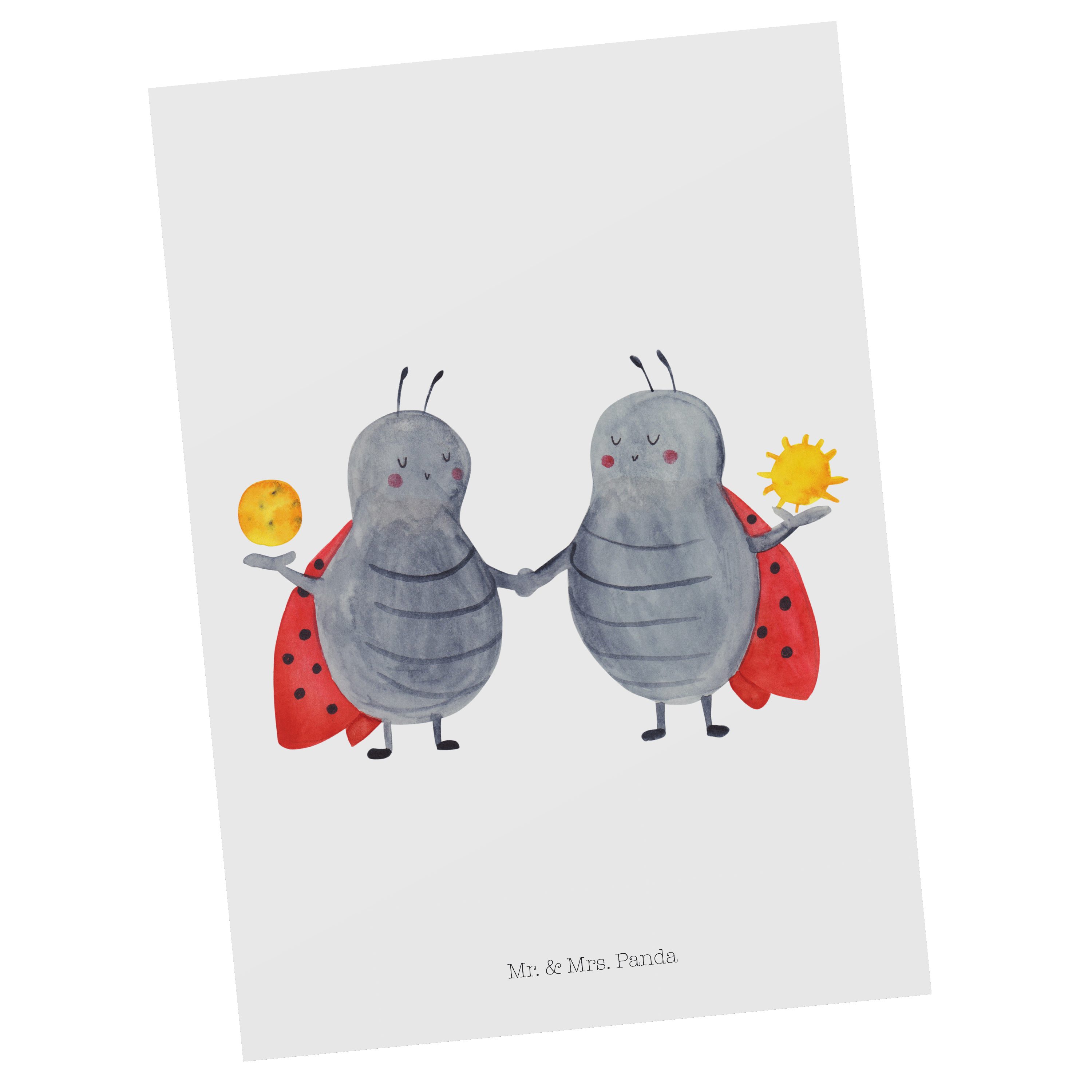 Mr. & Mrs. Panda Postkarte Sternzeichen Zwilling - Weiß - Geschenk, Geschenkkarte, Geburtstag Ma