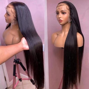 AUKUU Kostüm-Perücke Lace Lace Front Perücke für Damen langes glattes Haar, Hochtemperatur Seiden Chemiefaser Perückenabdeckung