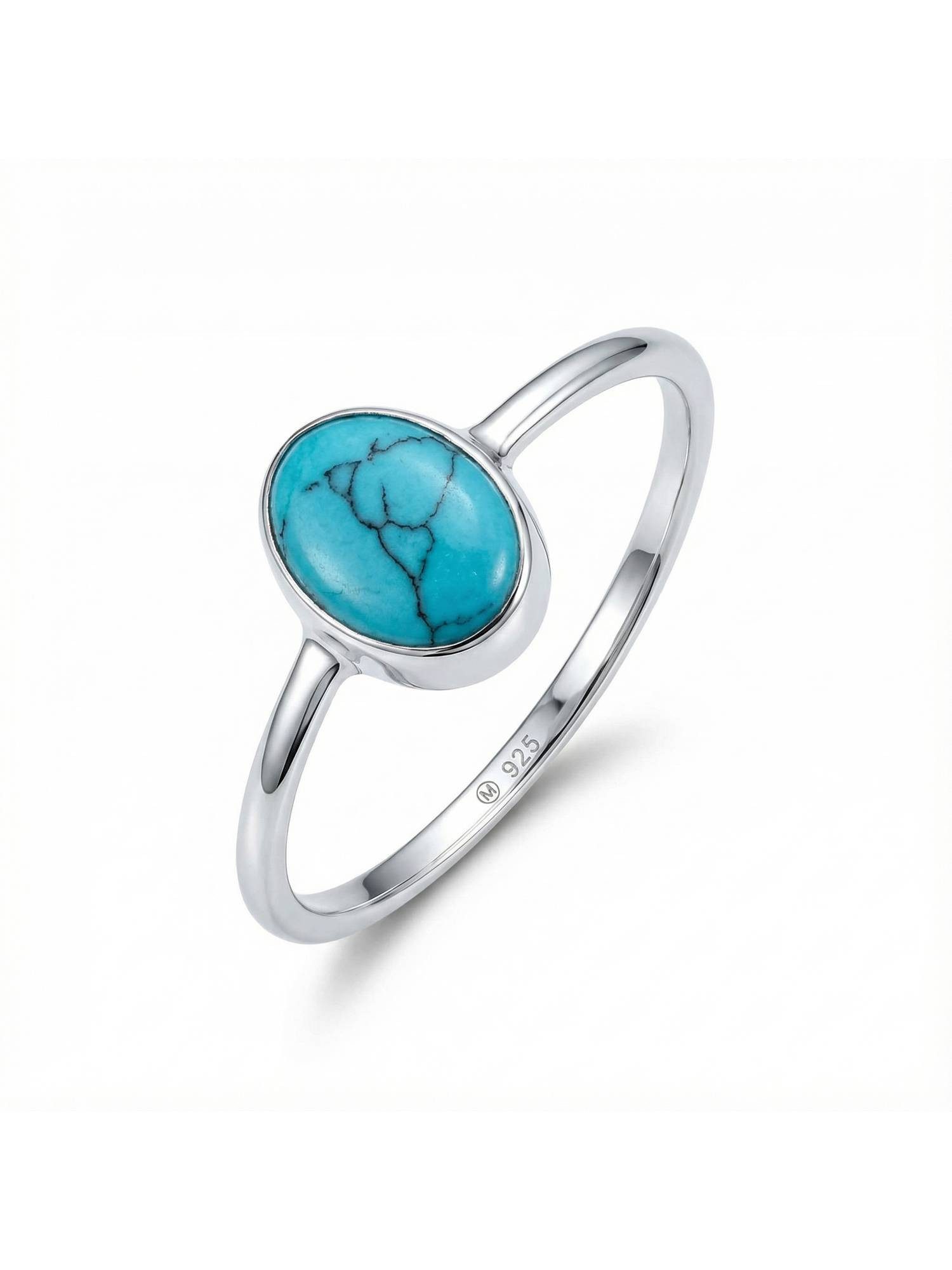 mantraroma Silberring SAMA oval aus 925 Silber mit Türkis (Ring mit Schmuckbeutel), Damenring aus 925er Silber