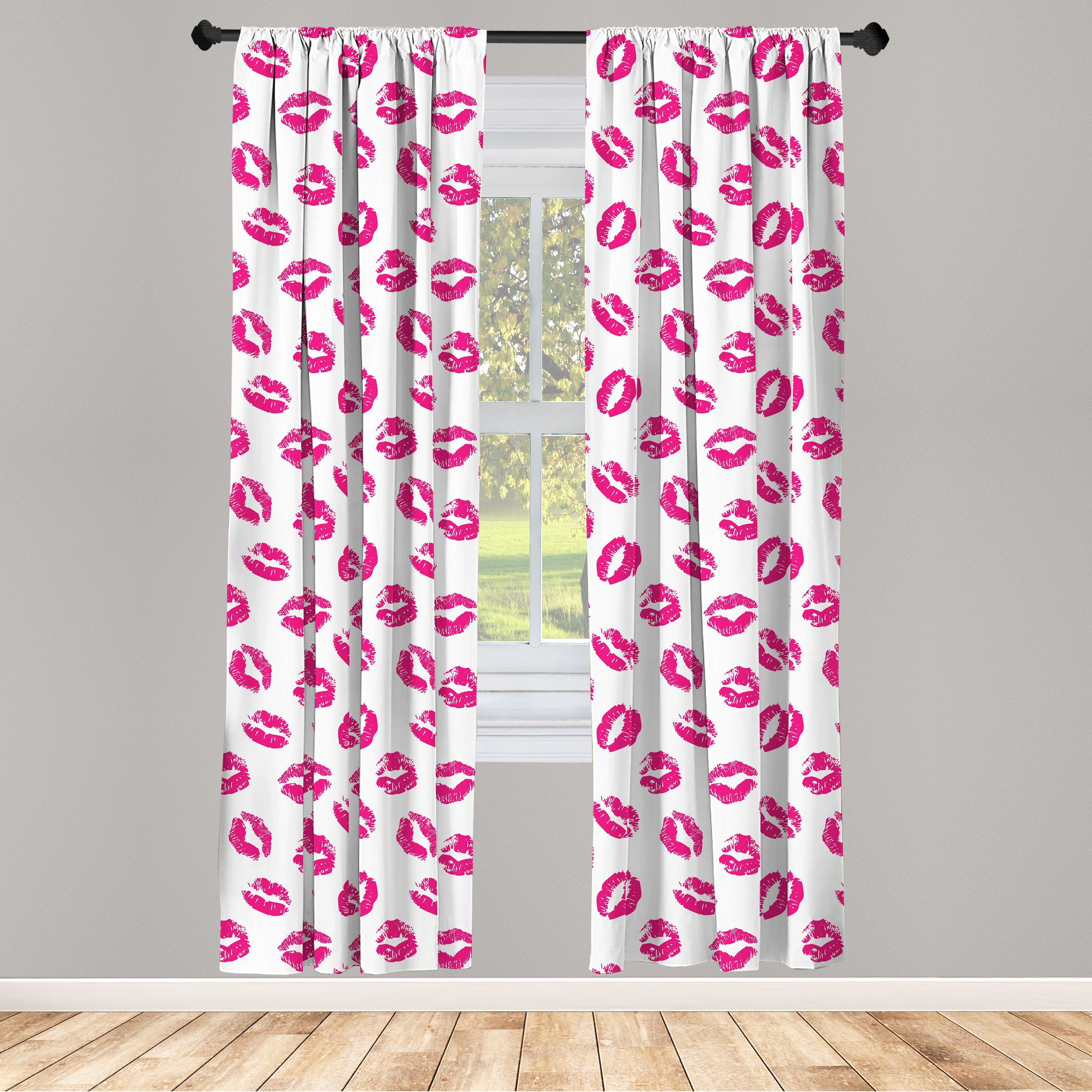 Gardine Vorhang für Wohnzimmer Schlafzimmer Dekor, Abakuhaus, Microfaser, Kuss Vibrierende farbige Lippenstift