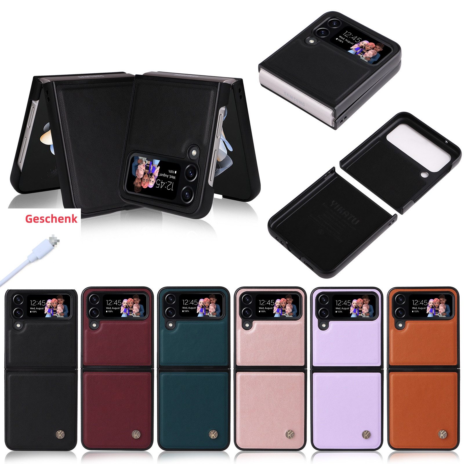 trends for living Handyhülle Hülle Case Cover Leder Klappbare Tasche für Samsung Z Flip 3 4