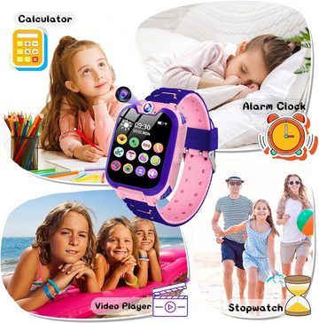 JUBUNRER Smartwatch (1,54 Zoll, SIM Karte), Uhr Mädchen Telefonieren Handy Wecker -Kamera Musik Spiele -Rekorder