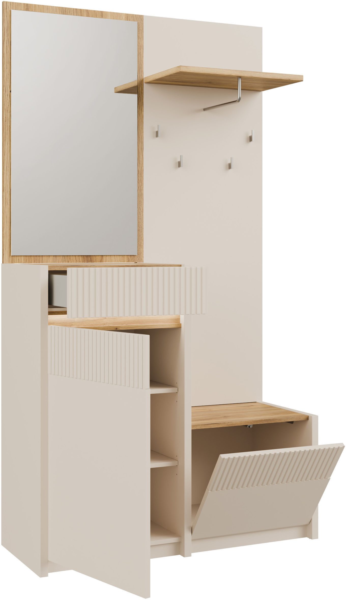 FORTE Kompaktgarderobe Oak Squere Garderobe, 1 Türe, 1SK, 1 Klappe B/H/T 108,4 /195,9/41,7 cm Spiegel, Haken, Kleiderstange – Bild 5 von 5