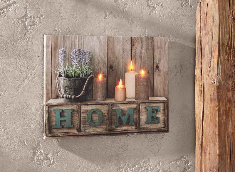 Dekoleidenschaft LED-Bild »"Home", Leinwand mit Beleuchtung, flackernde Kerzen, Wanddeko, Wandbild«, Leinwandbild