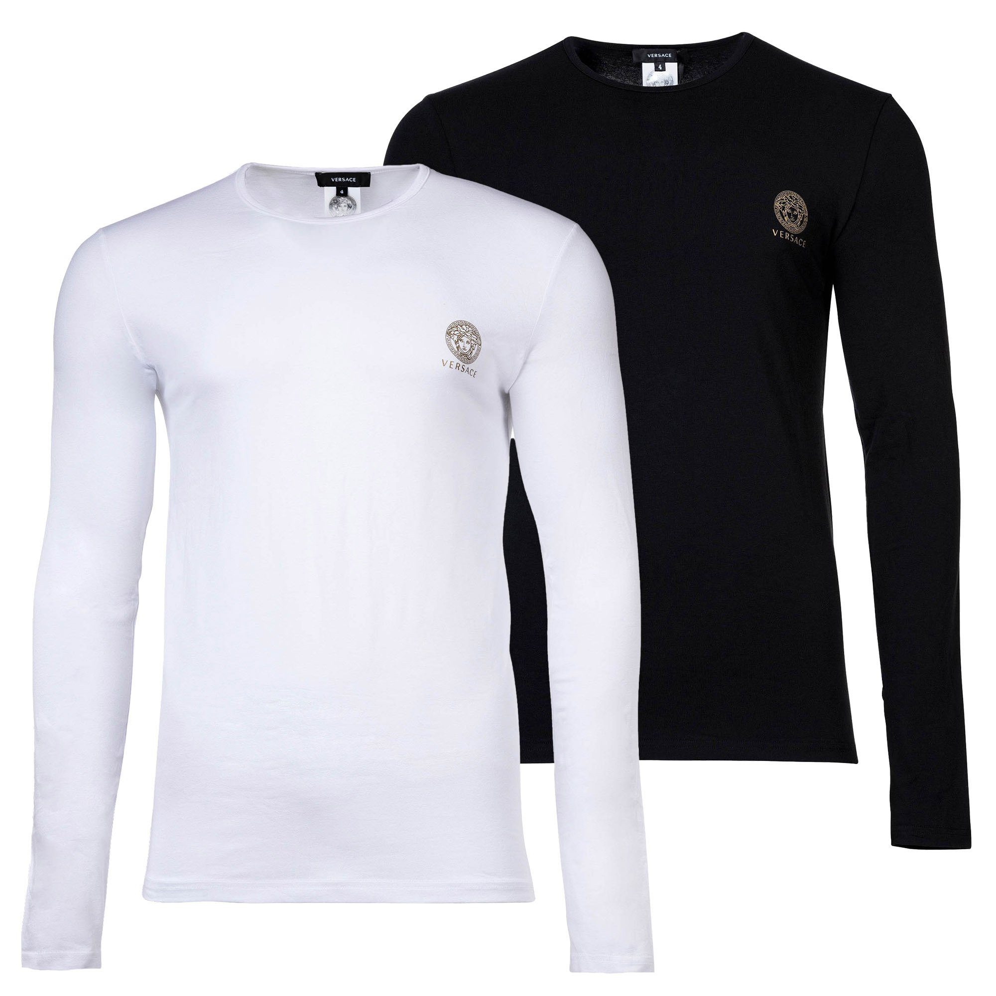 Versace T-Shirt Herren Langarmshirt, 2er Pack - TOPEKA Weiß/Schwarz