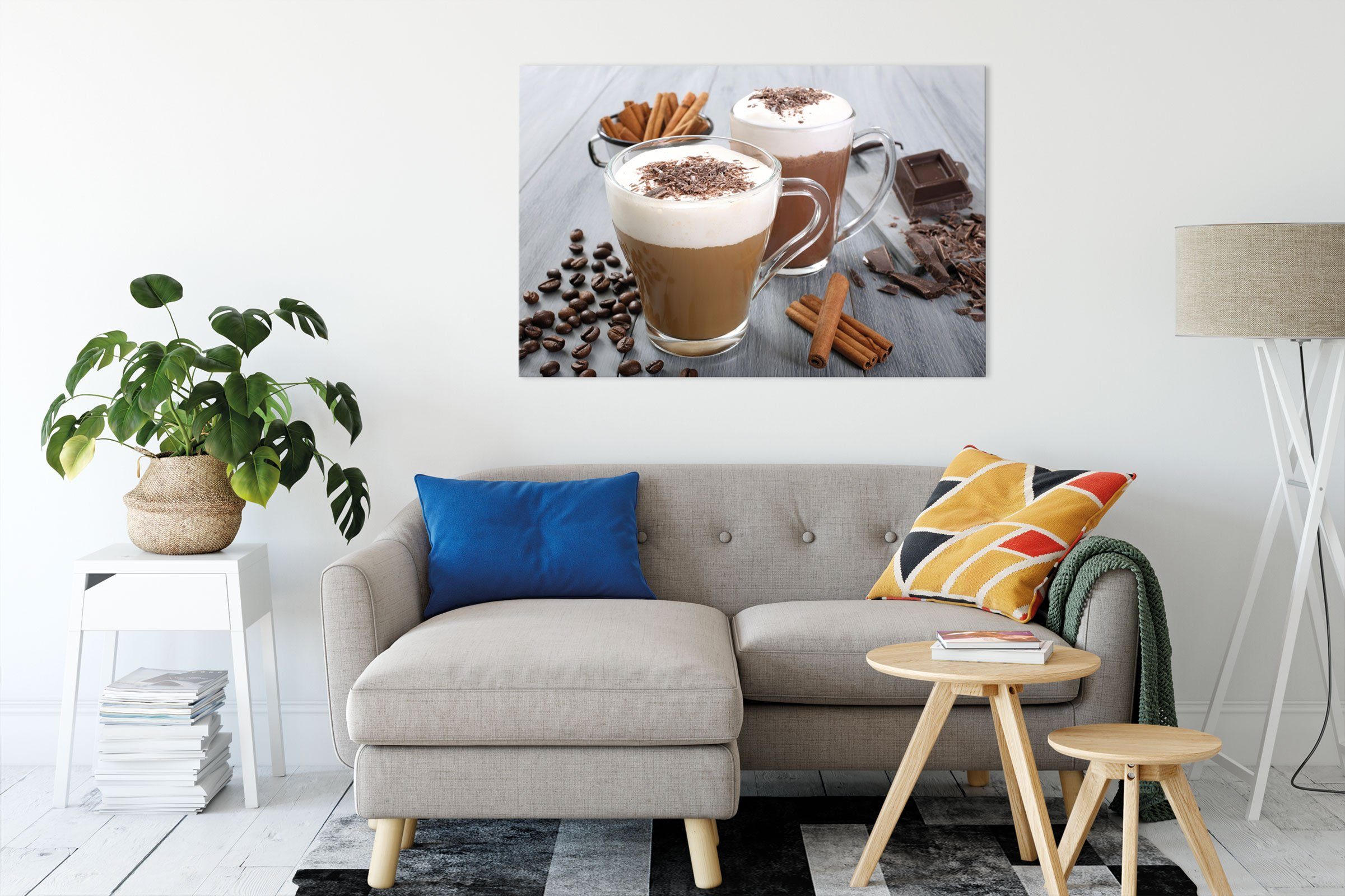 Leinwandbild St), Kaffee und Pixxprint Kaffee, Schokolade Schokolade Leinwandbild Zackenaufhänger inkl. (1 fertig bespannt, und